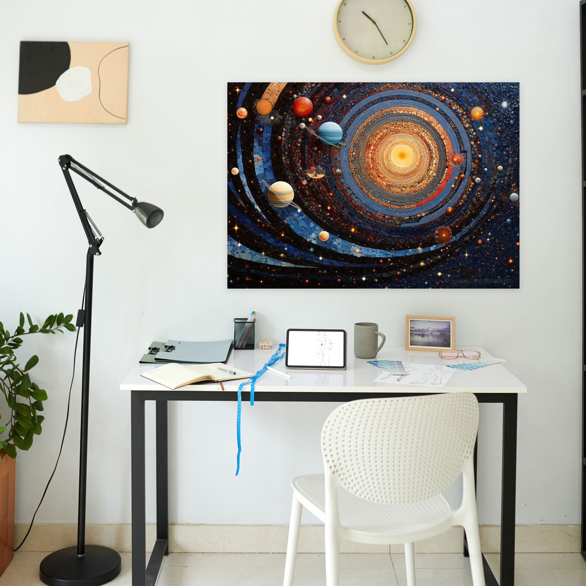 Cosmic Mosaic Planets Canvas Print - Earth, Bold Statement, Mosaic Art, Visually Stunning