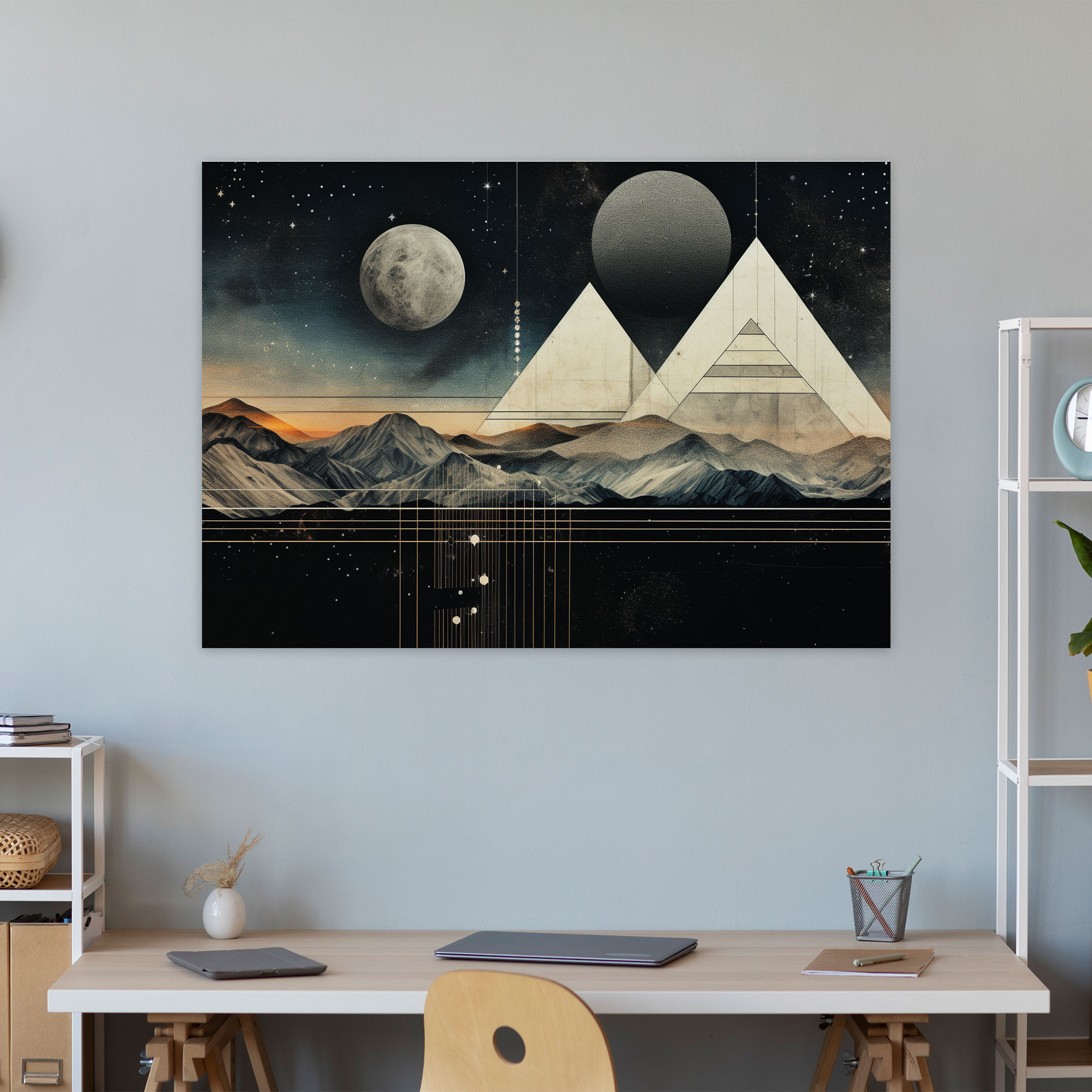 Geometrisches Planeten Leinwandbild - Erde Geometrische Mischmedien Wanddekoration