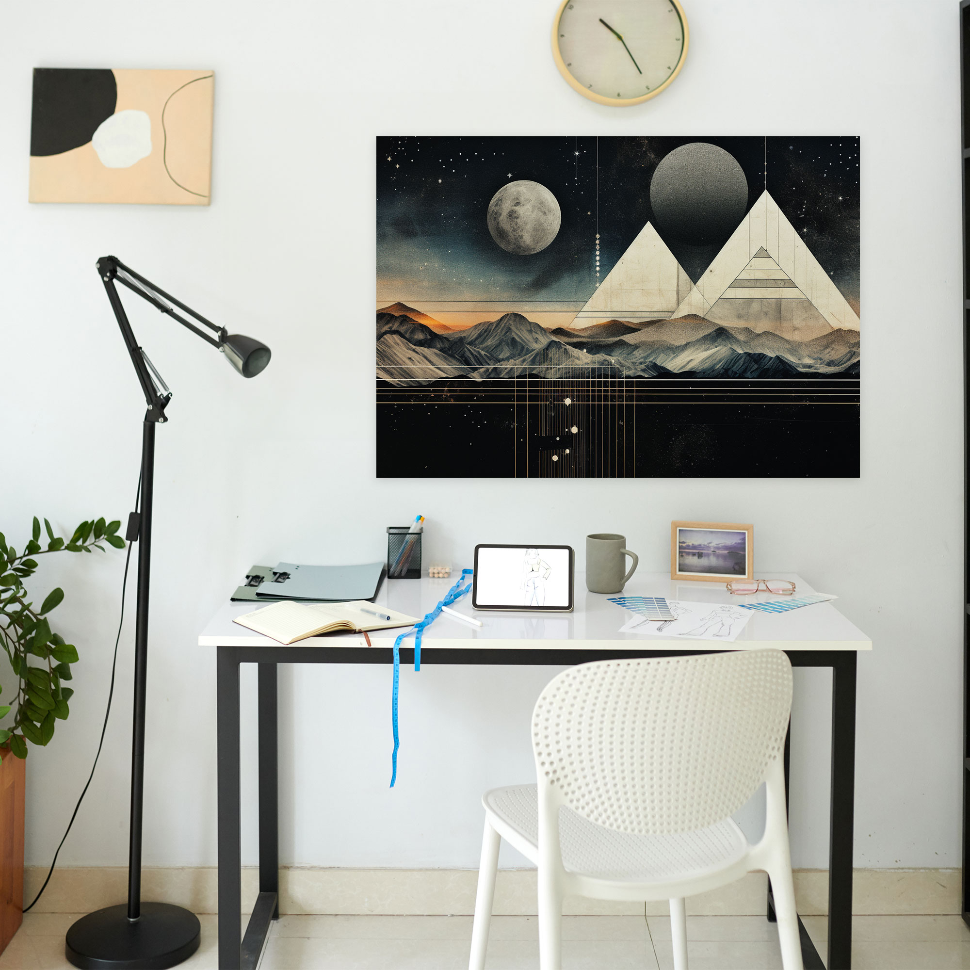 Geometrisches Planeten Leinwandbild - Erde Geometrische Mischmedien Wanddekoration
