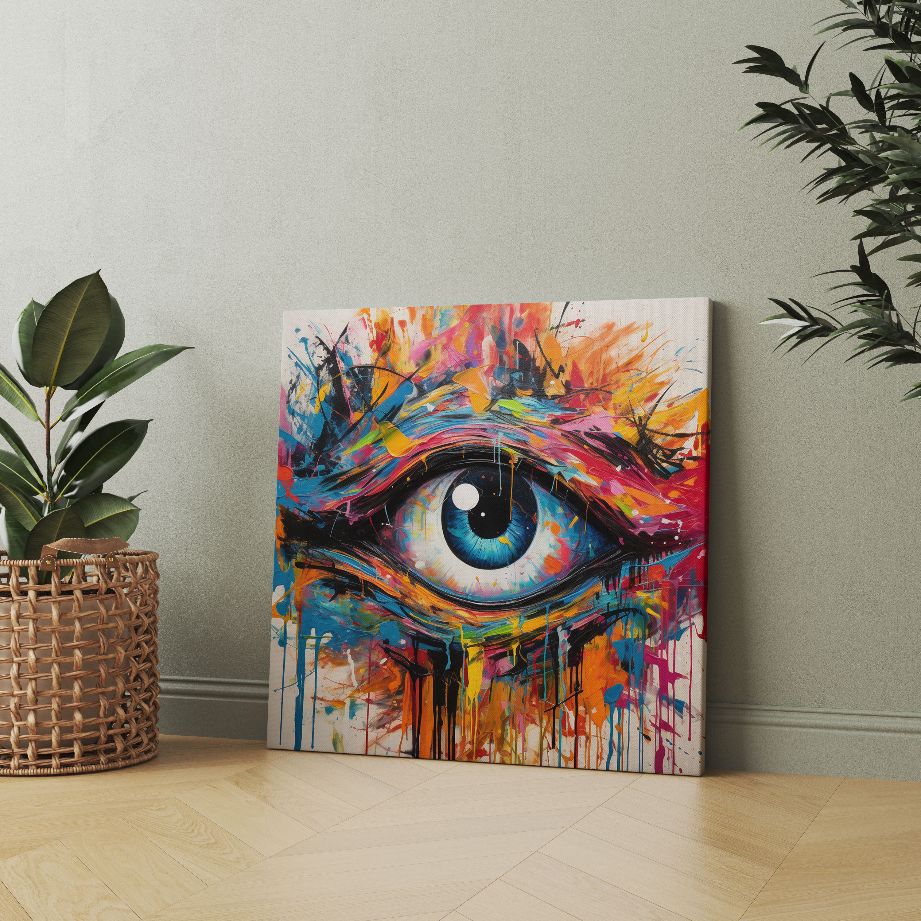 Evil Eye Bead Abstract Canvas Print - Evil Eye Bead, Acrylic Artwork, Bold Colors, Canvas Wall Art