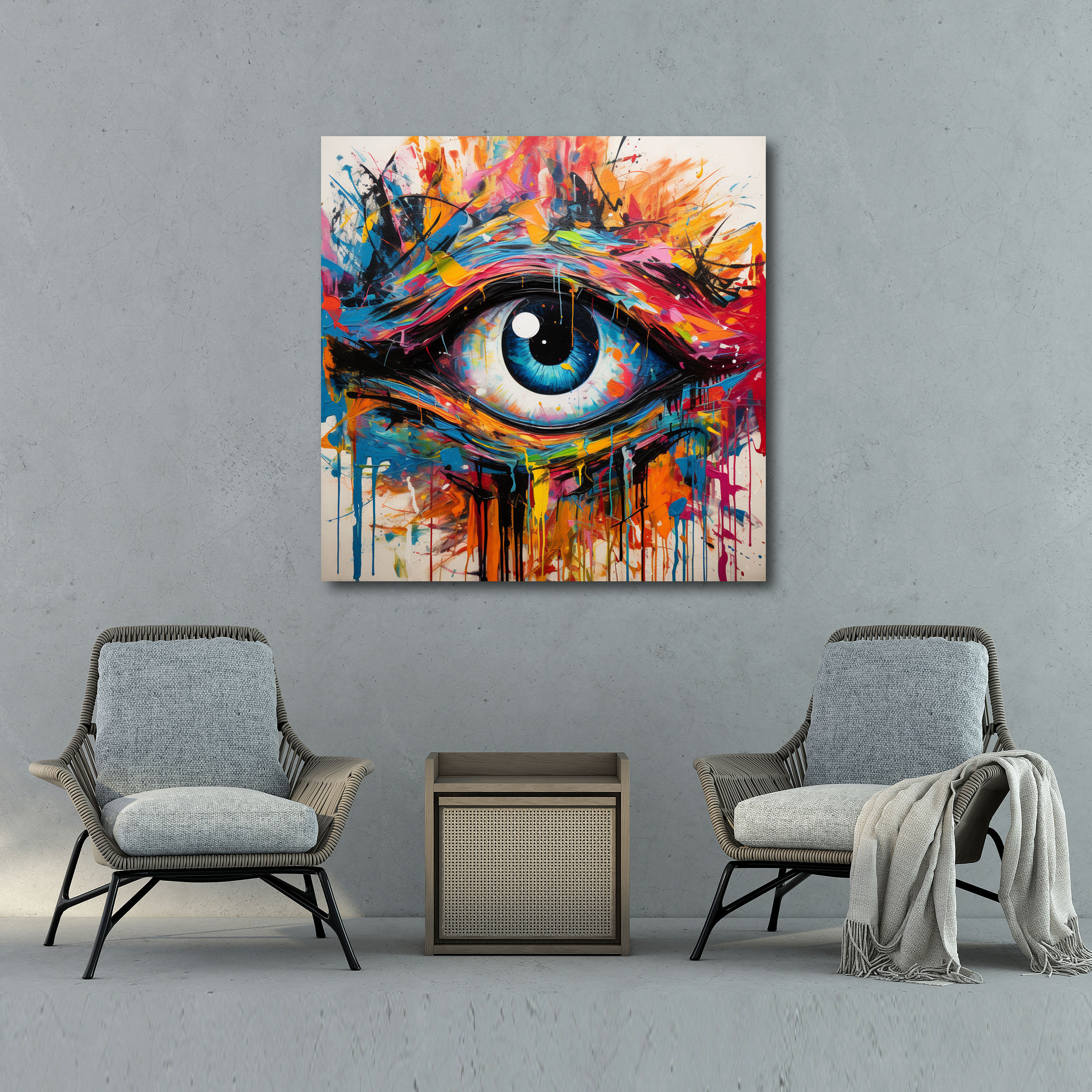 Evil Eye Bead Abstract Canvas Print - Evil Eye Bead, Acrylic Artwork, Bold Colors, Canvas Wall Art