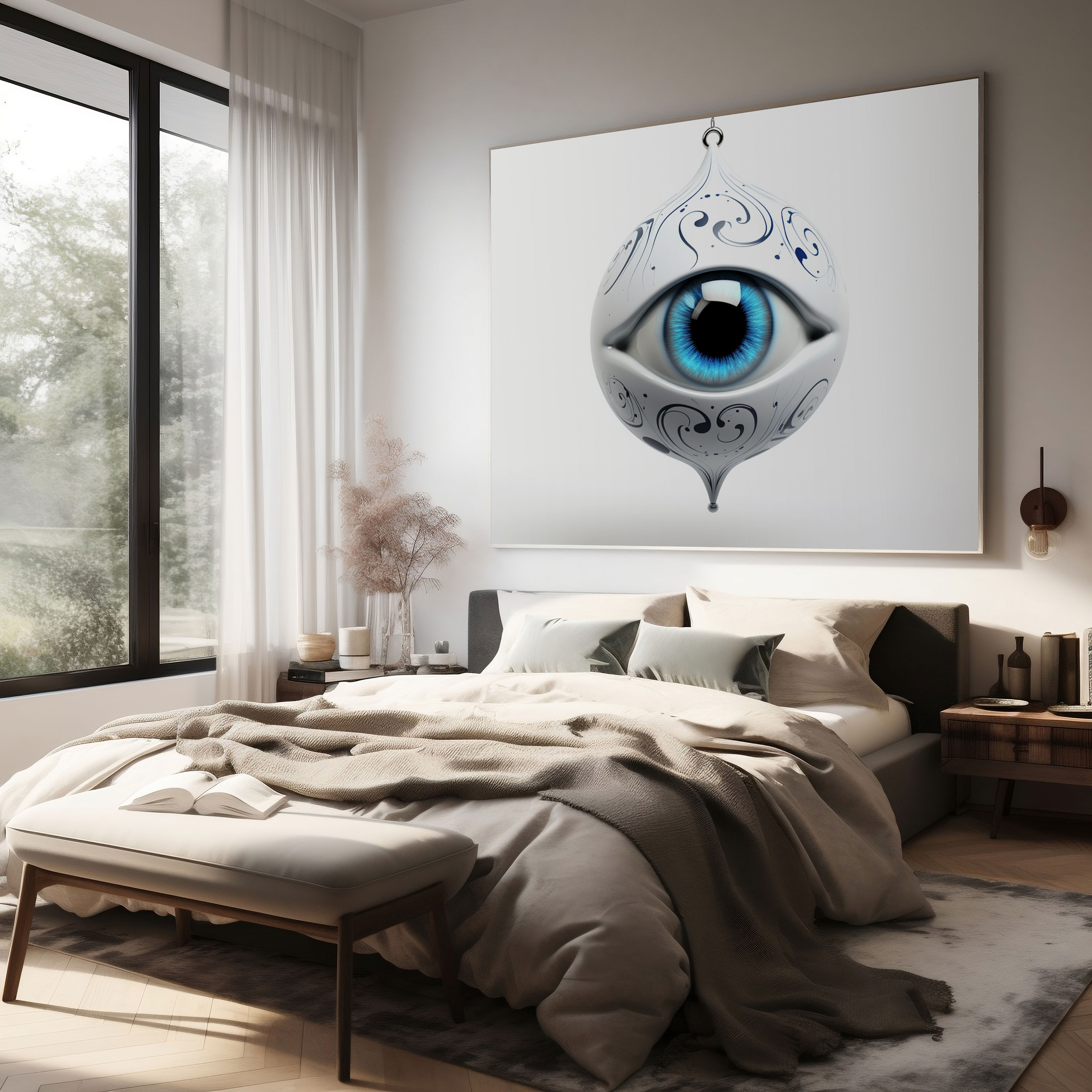 Minimalist Nazar Boncuğu Bebek Tablo Baskısı - Dijital Çizim Kanvas Duvar Dekorasyonu