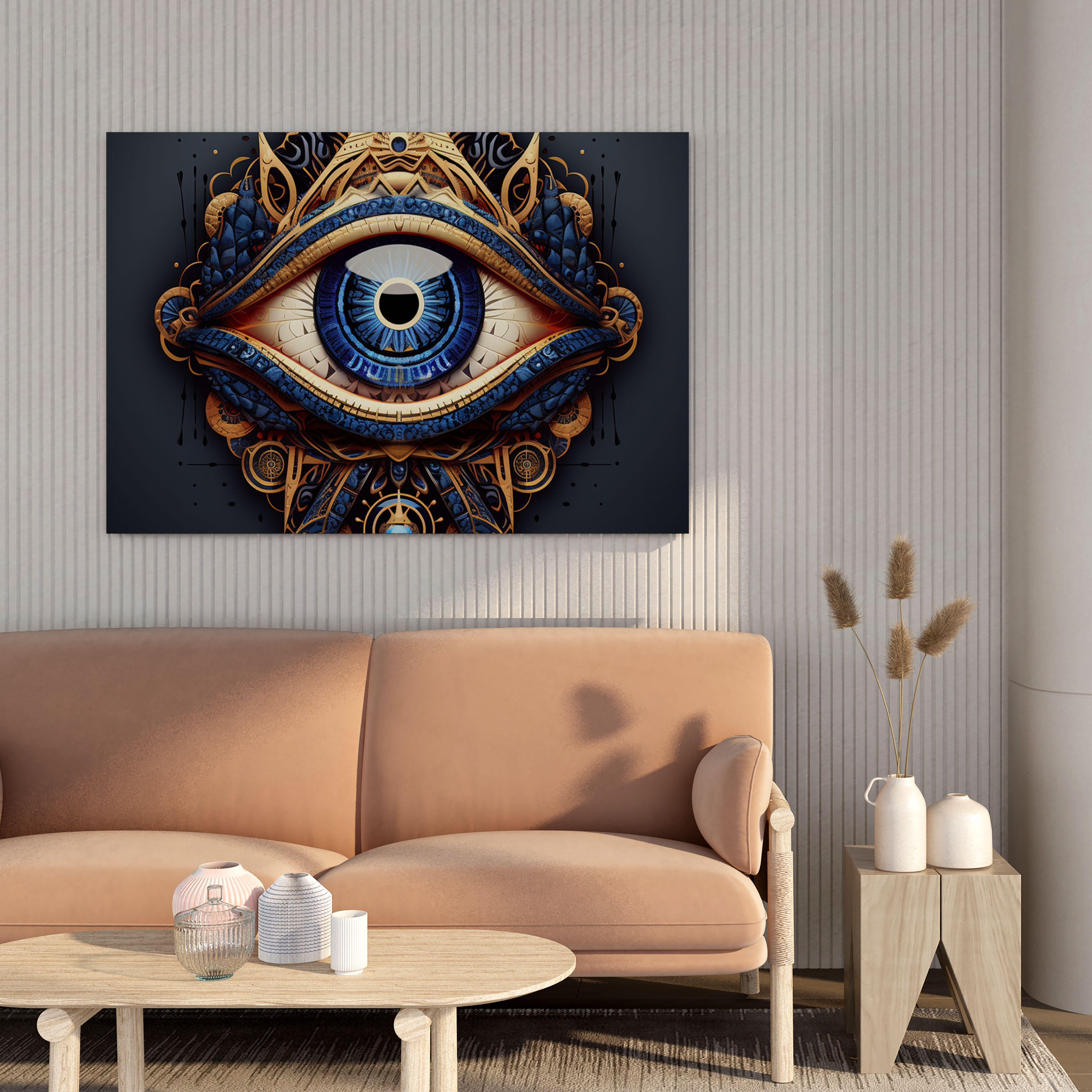 Geometric Evil Eye Bead Canvas Print - Evil Eye Bead, Mesmerizing Symmetry, Wall Decoration, Precision