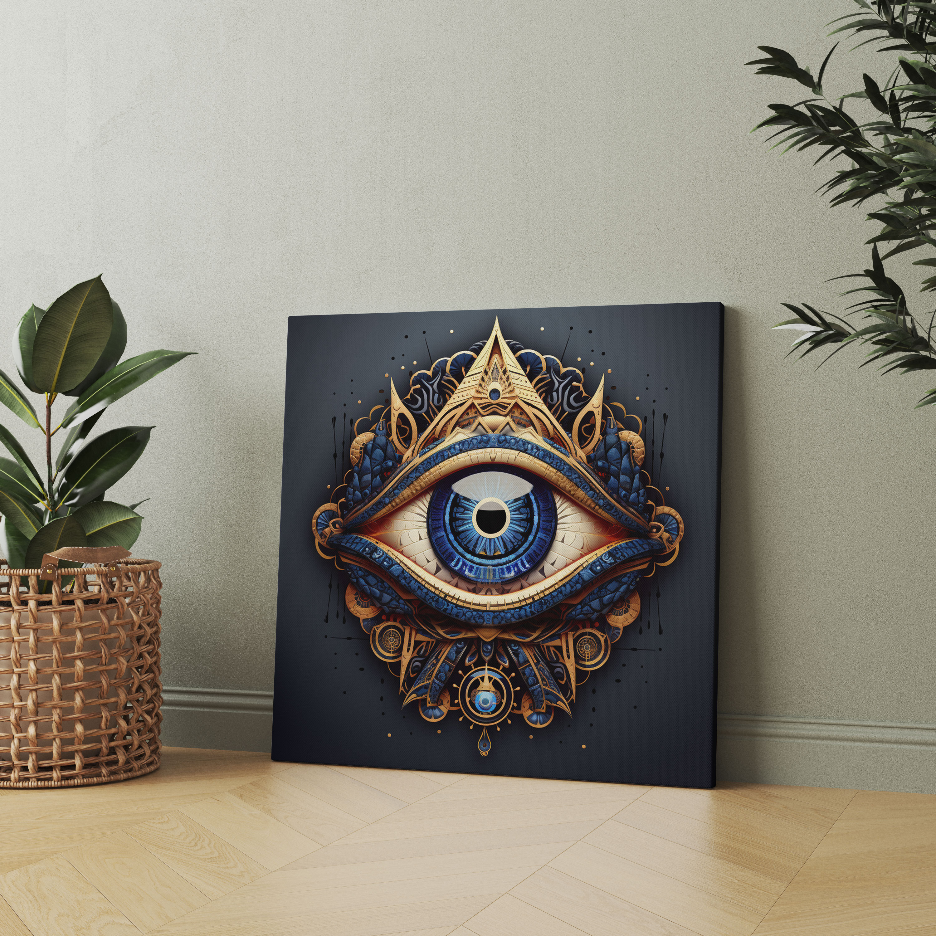 Geometric Evil Eye Bead Canvas Print - Evil Eye Bead, Mesmerizing Symmetry, Wall Decoration, Precision