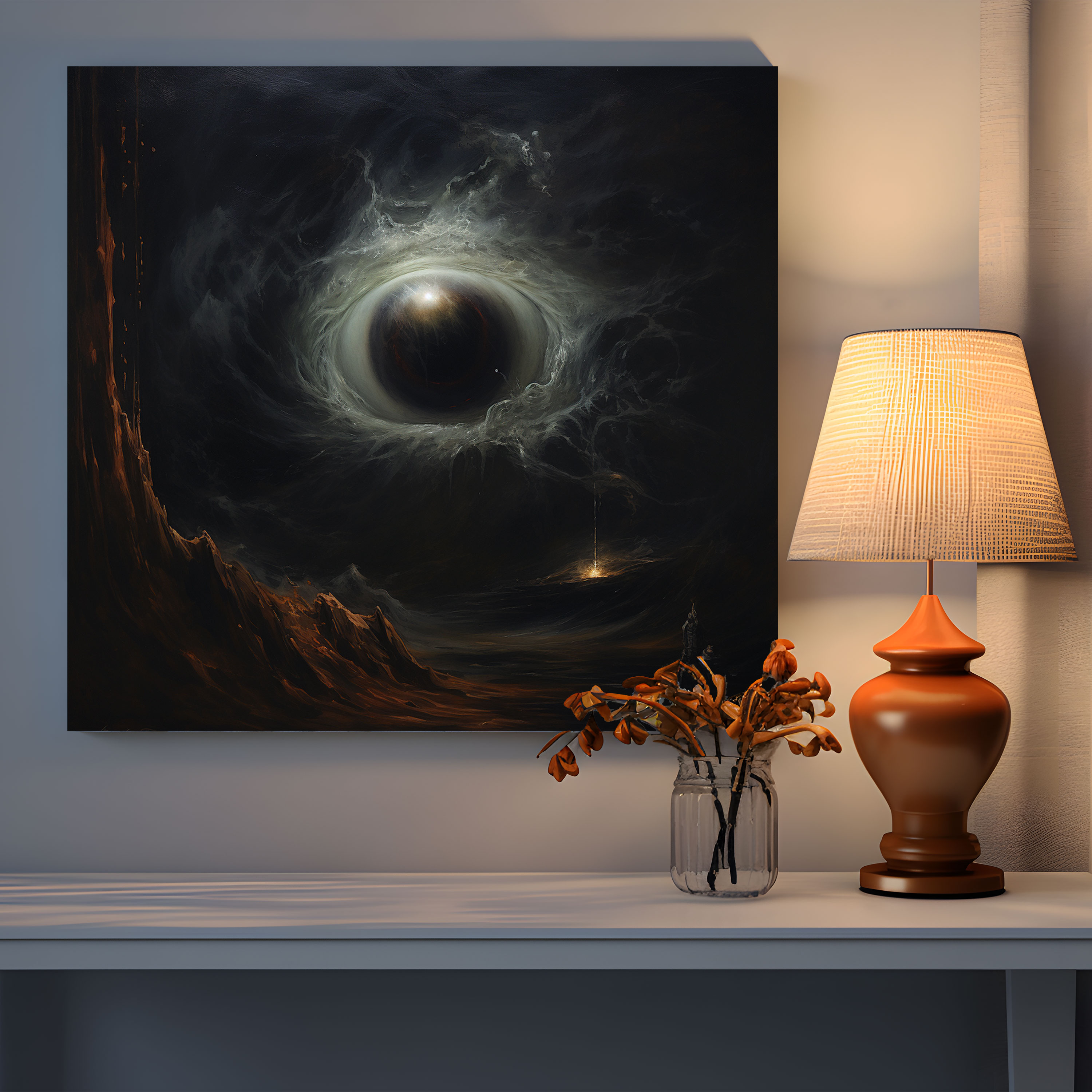 Nazardan Koruyan Boncuklu Kanvas Tablo - Koyu Atmosferli Etkileyici Duvar Sanatı