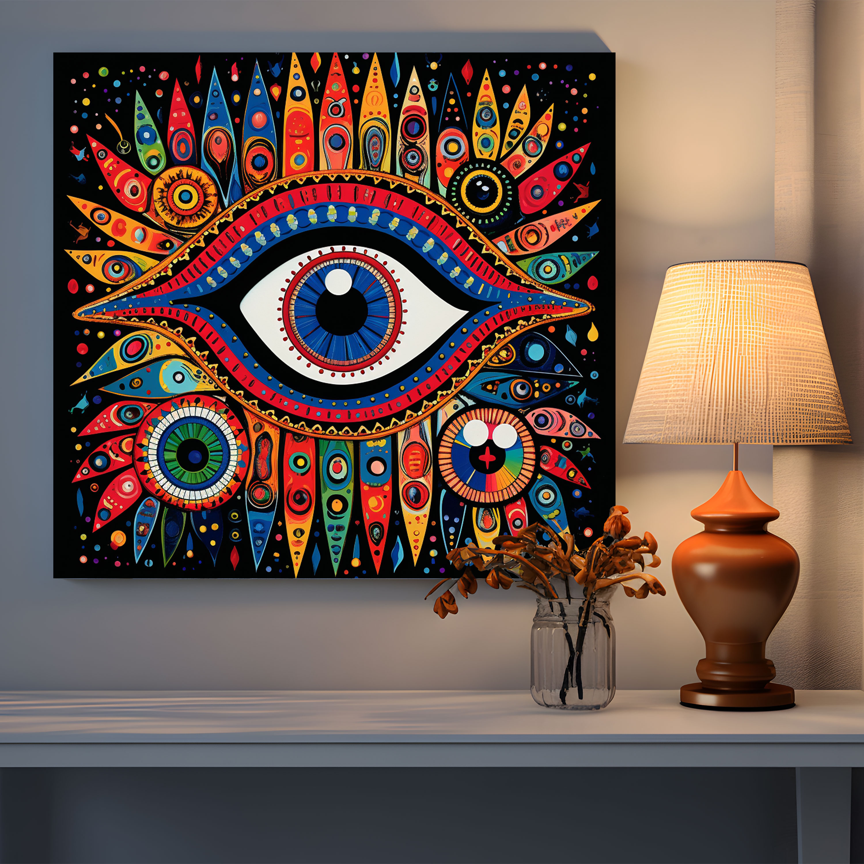 Pop Art Nazar Boncuğu Bebek Kanvas Tablo - Duvar Sanatı Nazar Boncuğu Kanvas Tablo
