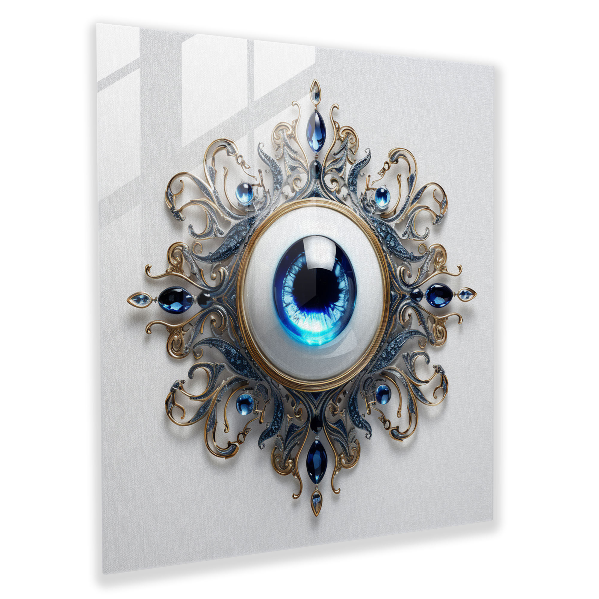Contemporary Evil Eye Bead Glass Print - Evil Eye Bead, Home Decoration, Glass Wall Art, Evil Eye Bead