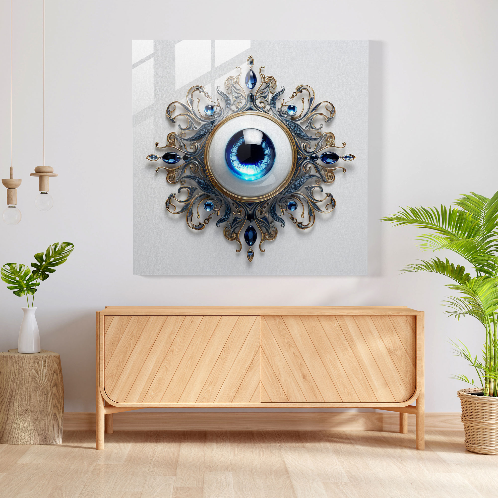 Contemporary Evil Eye Bead Glass Print - Evil Eye Bead, Home Decoration, Glass Wall Art, Evil Eye Bead