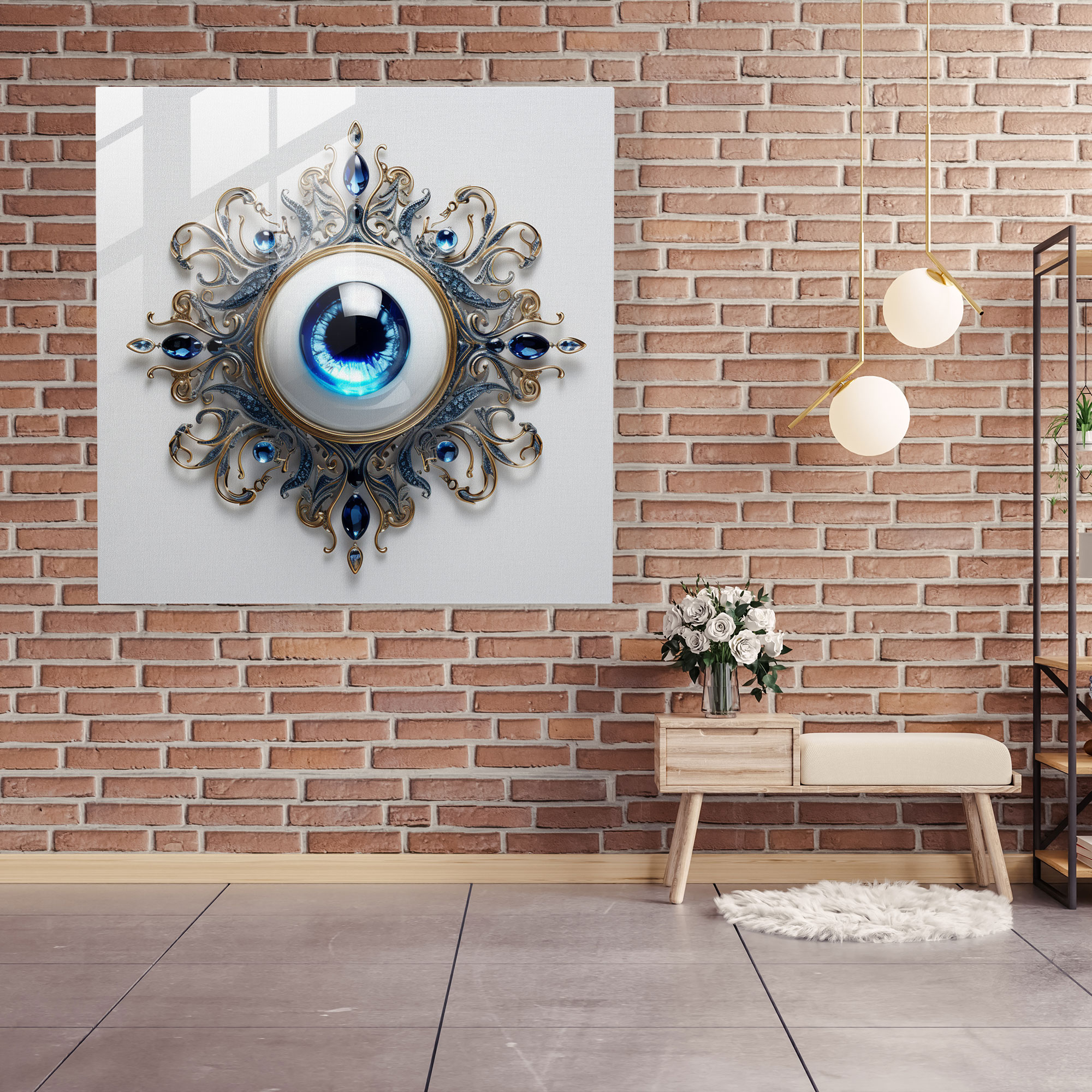 Contemporary Evil Eye Bead Glass Print - Evil Eye Bead, Home Decoration, Glass Wall Art, Evil Eye Bead