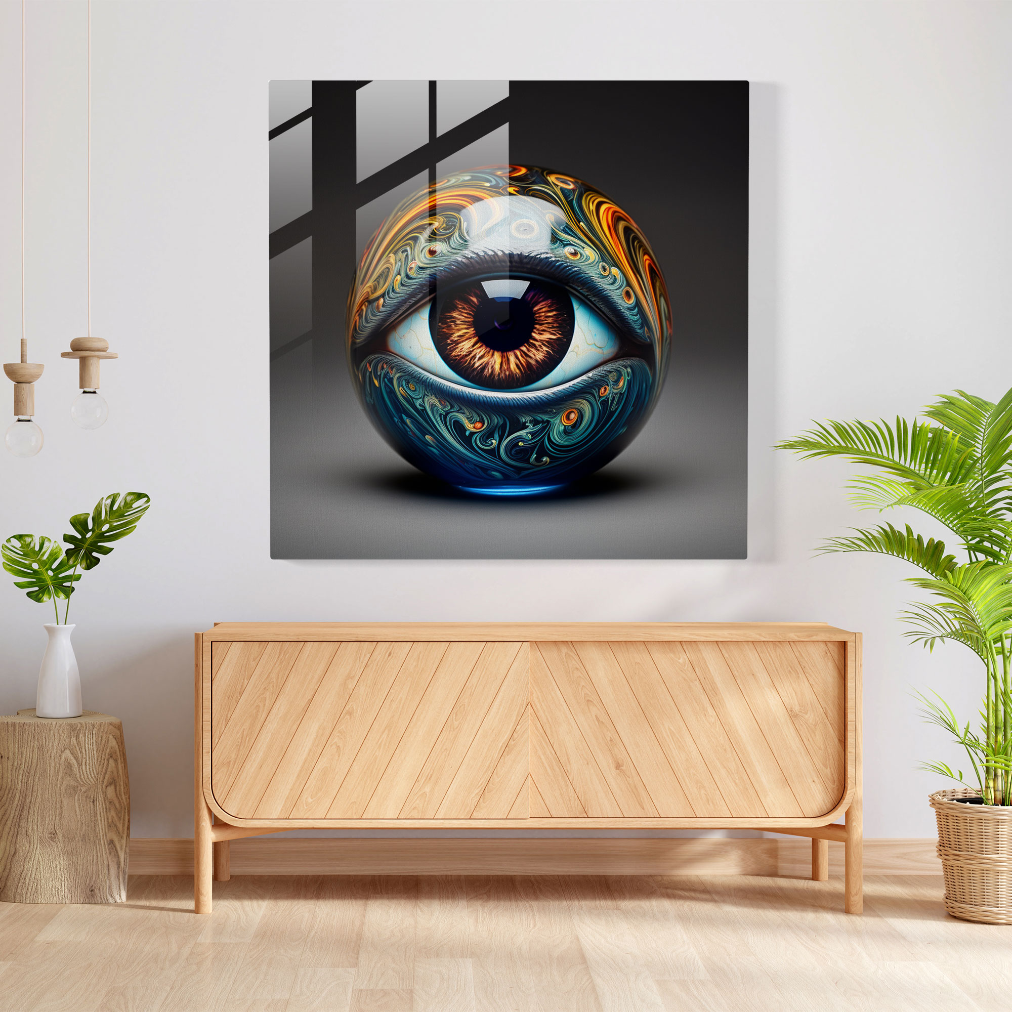 Captivating Evil Eye Bead Glass Painting - Evil Eye Bead, Evil Eye Bead, Captivating Gaze, Modern Art