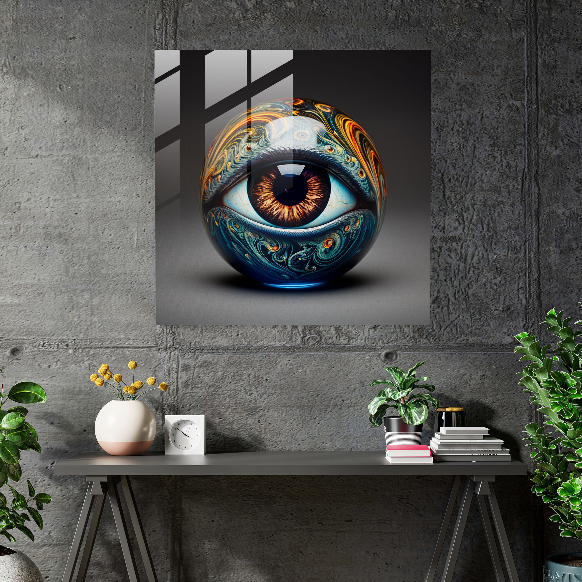 Captivating Evil Eye Bead Glass Painting - Evil Eye Bead, Evil Eye Bead, Captivating Gaze, Modern Art