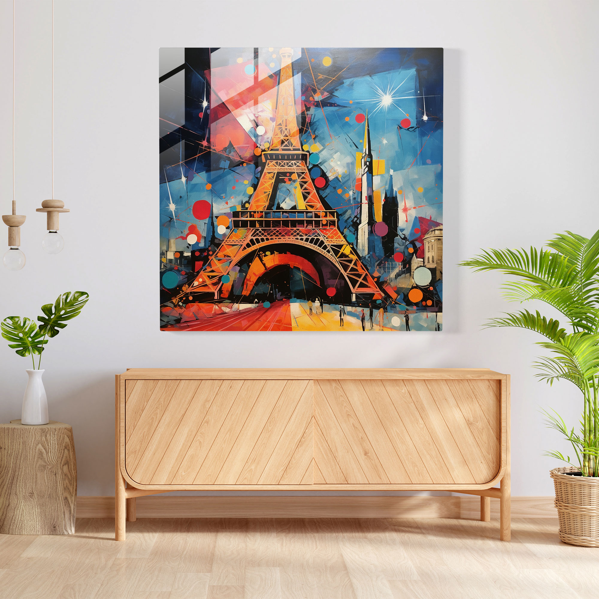 Elegantes Glasbild - Eiffelturm Abstrakte Mixed Media Glas Wandkunst - Wohnkultur - Wanddekoration - Moderne Kunstarbeit
