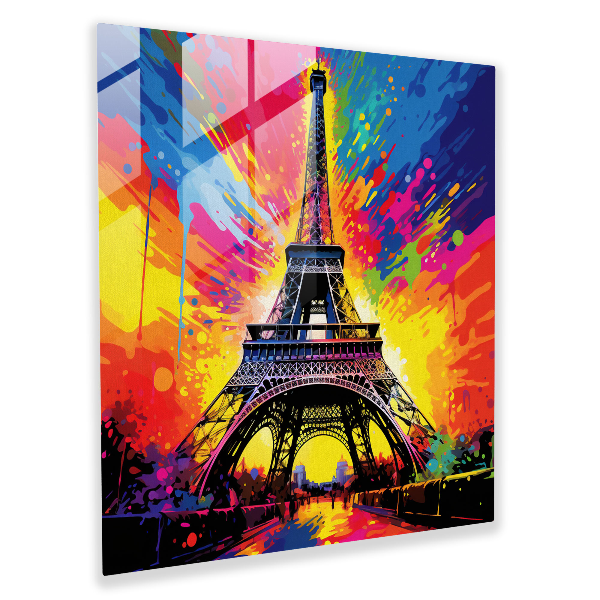 Playful Glass Print - Eiffel Tower Pop Art Inspired Glass Wall Art - Home Decoration - Wall Decor - Modern Art Work
