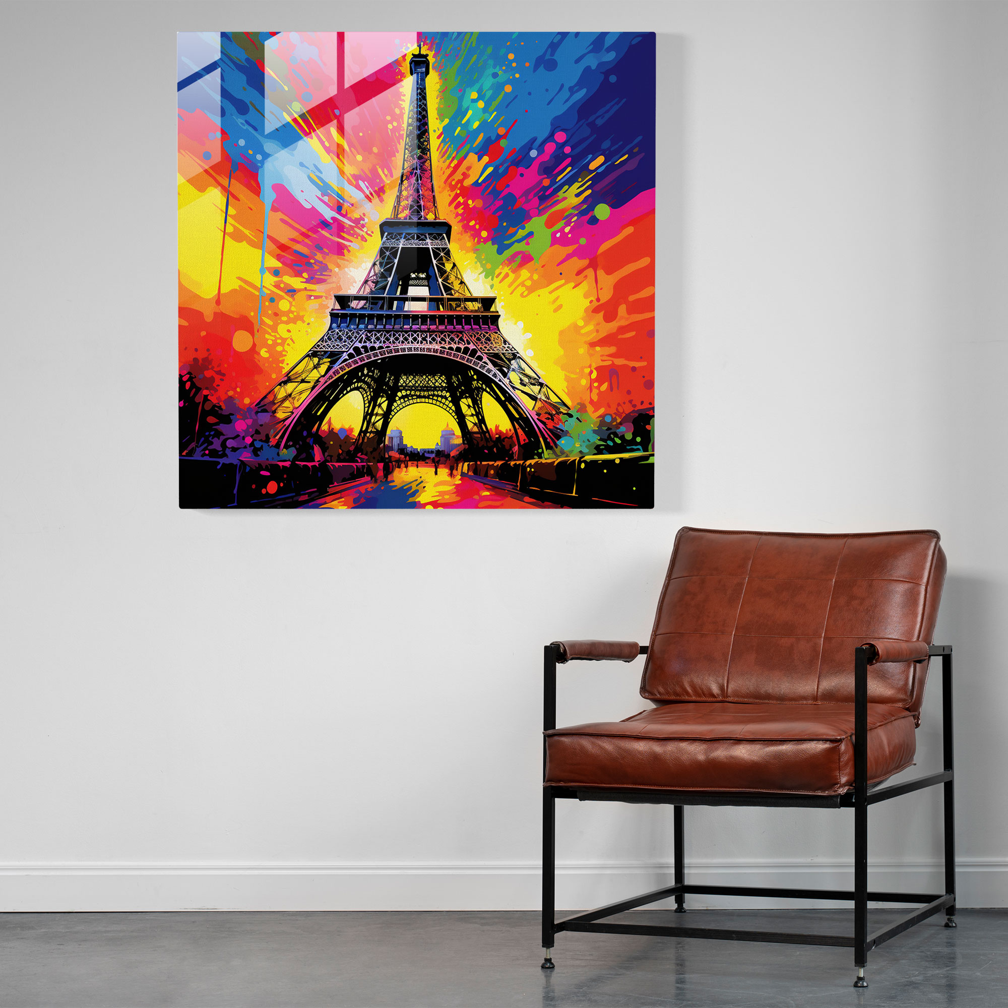 Playful Glass Print - Eiffel Tower Pop Art Inspired Glass Wall Art - Home Decoration - Wall Decor - Modern Art Work