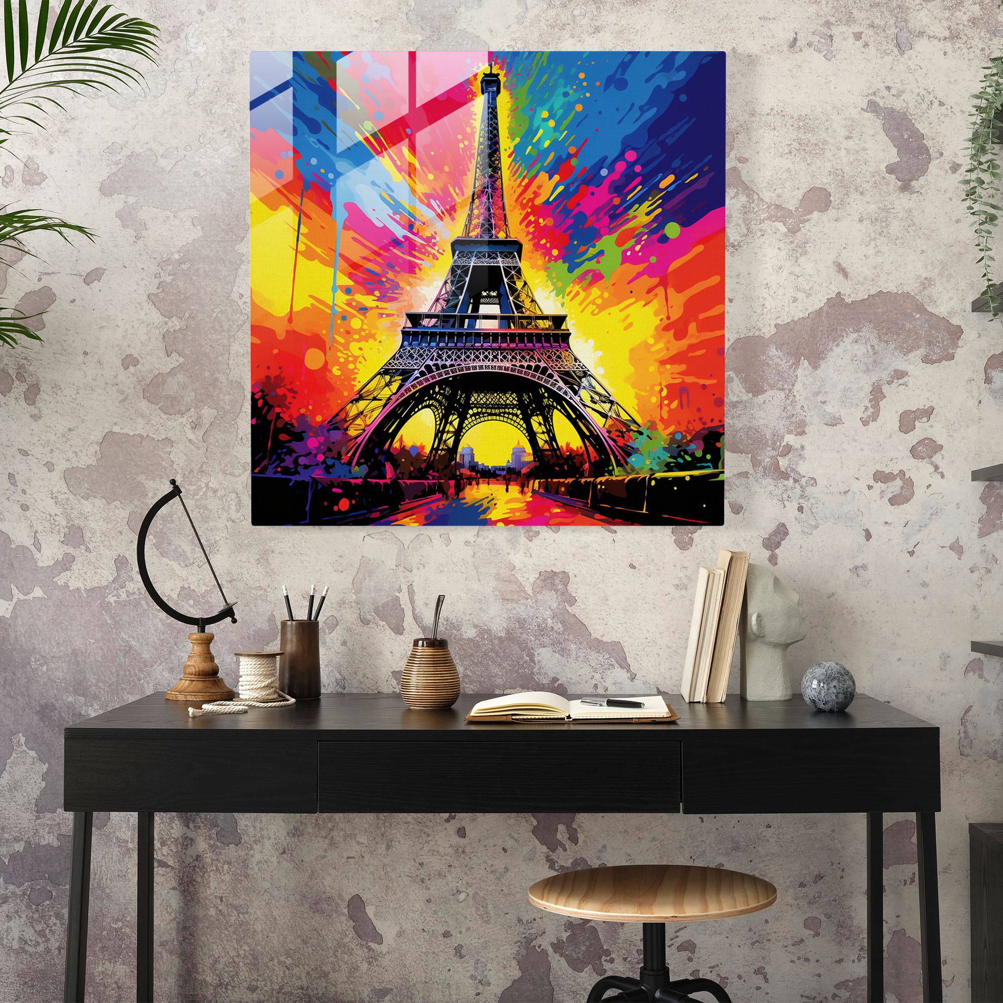 Playful Glass Print - Eiffel Tower Pop Art Inspired Glass Wall Art - Home Decoration - Wall Decor - Modern Art Work