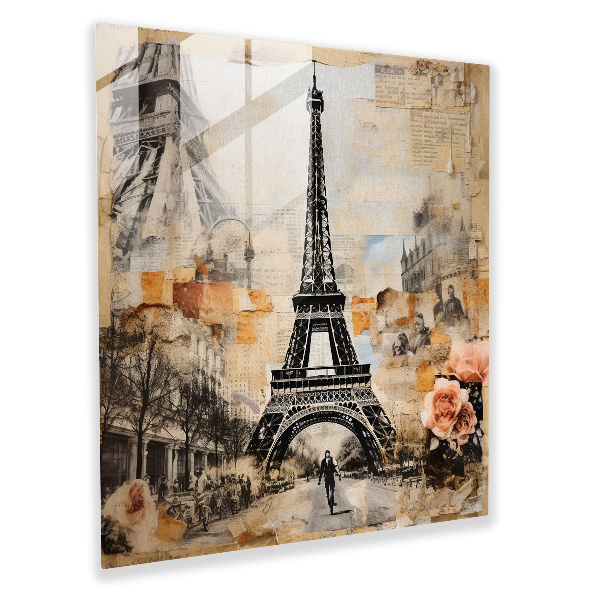 Eclectic Glass Print - Eiffel Tower Mixed Media Collage Glass Wall Art - Home Decoration - Wall Decor - Modern Art Work