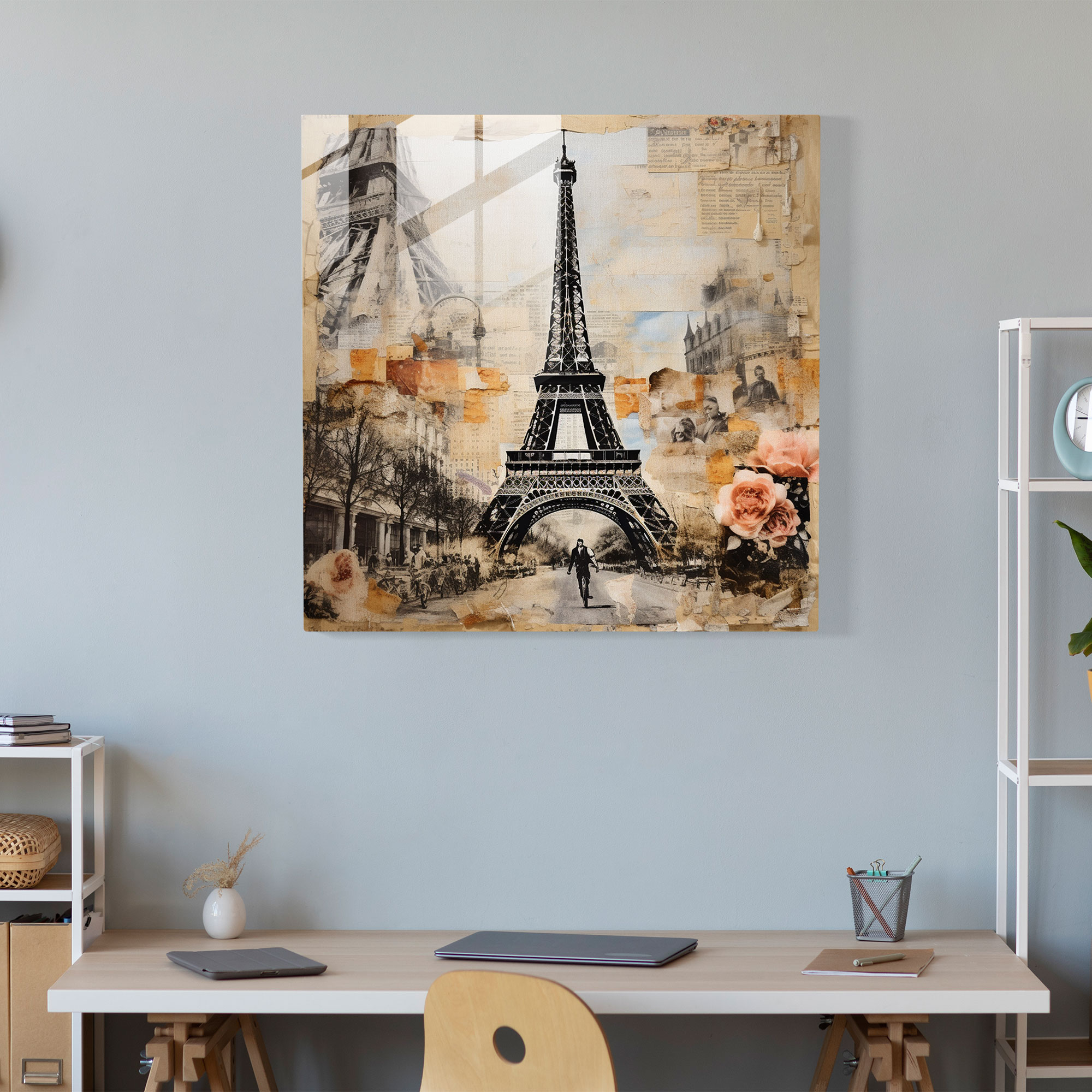 Eclectic Glass Print - Eiffel Tower Mixed Media Collage Glass Wall Art - Home Decoration - Wall Decor - Modern Art Work