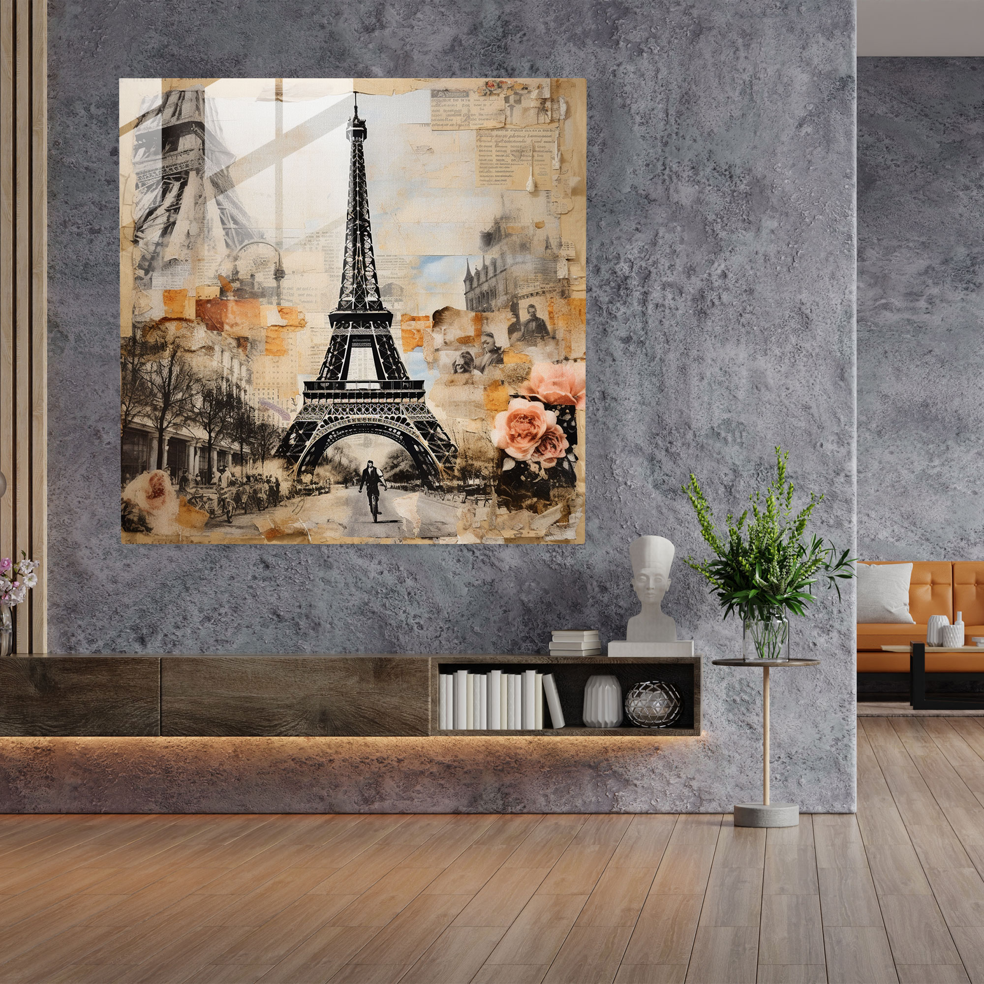 Eclectic Glass Print - Eiffel Tower Mixed Media Collage Glass Wall Art - Home Decoration - Wall Decor - Modern Art Work