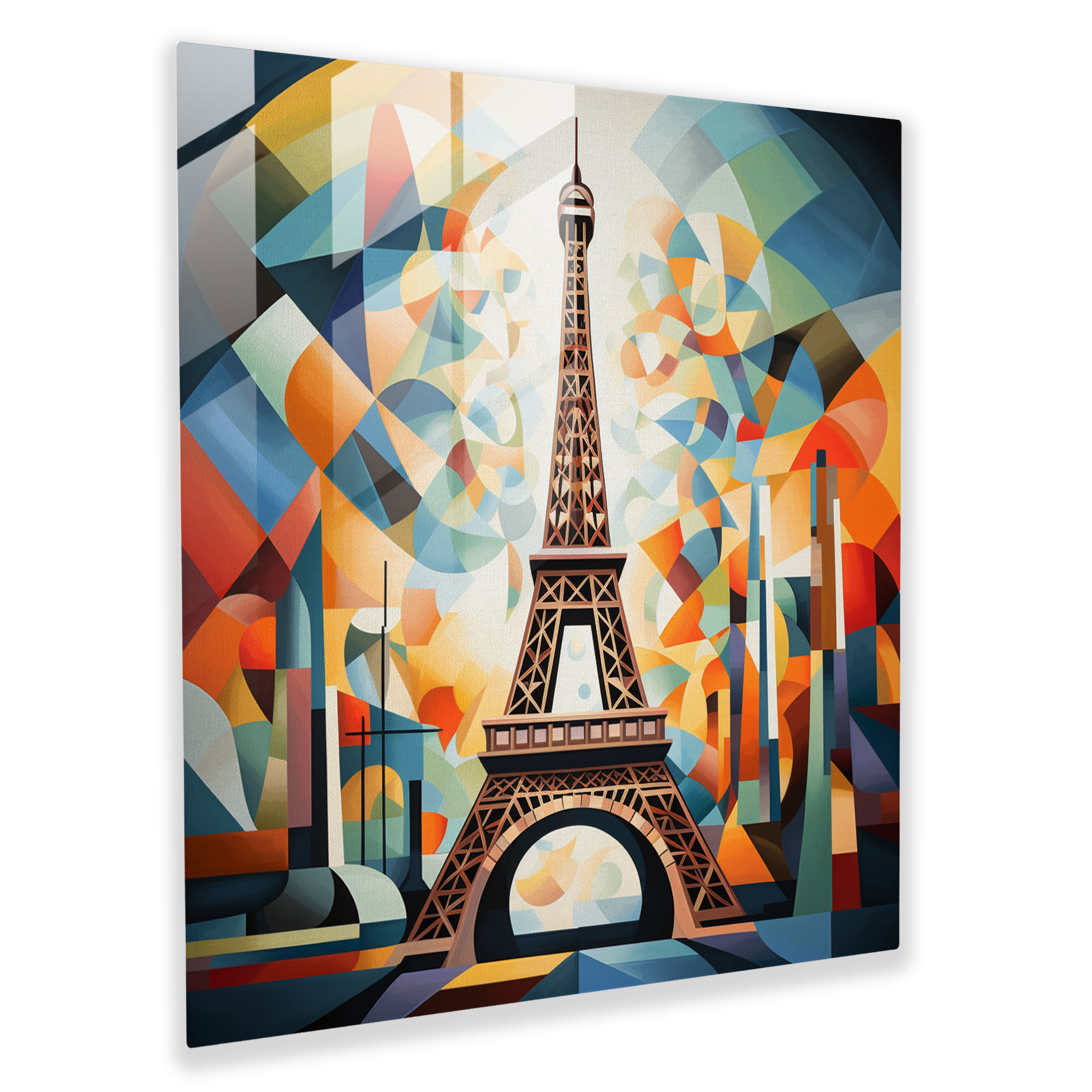 Bold Geometric Eiffel Tower Glass Wall Art