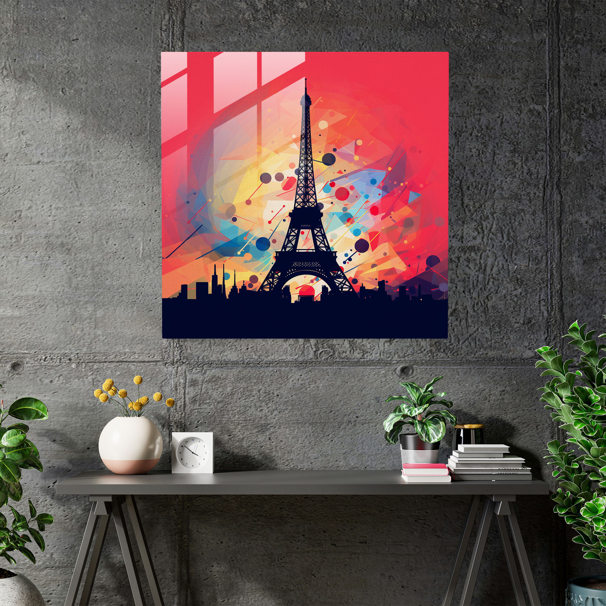 Striking Silhouette Eiffel Tower Glass Wall Art