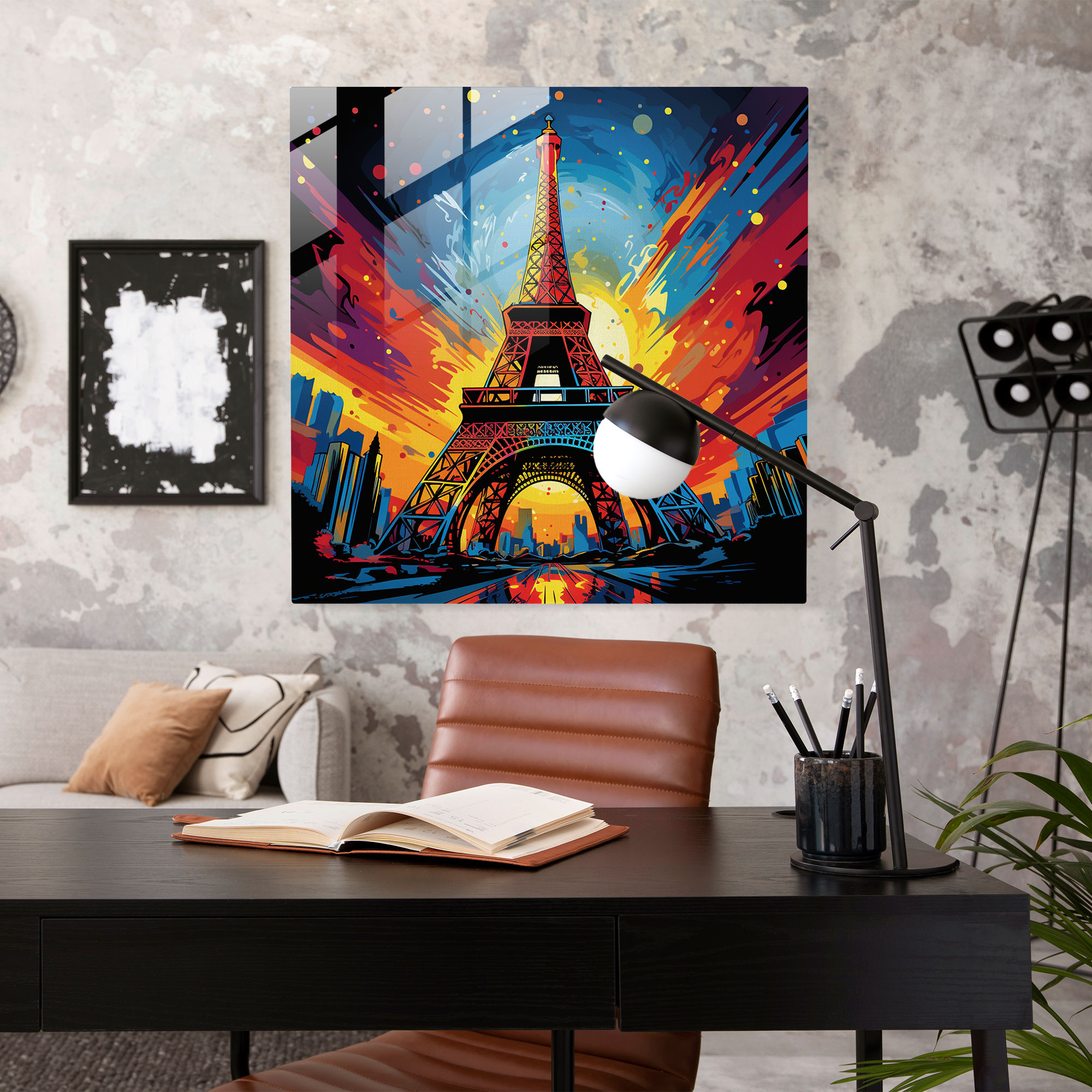 Glass Print Eiffel Tower: Pop Art Illustration Glass Wall Art Home Decoration