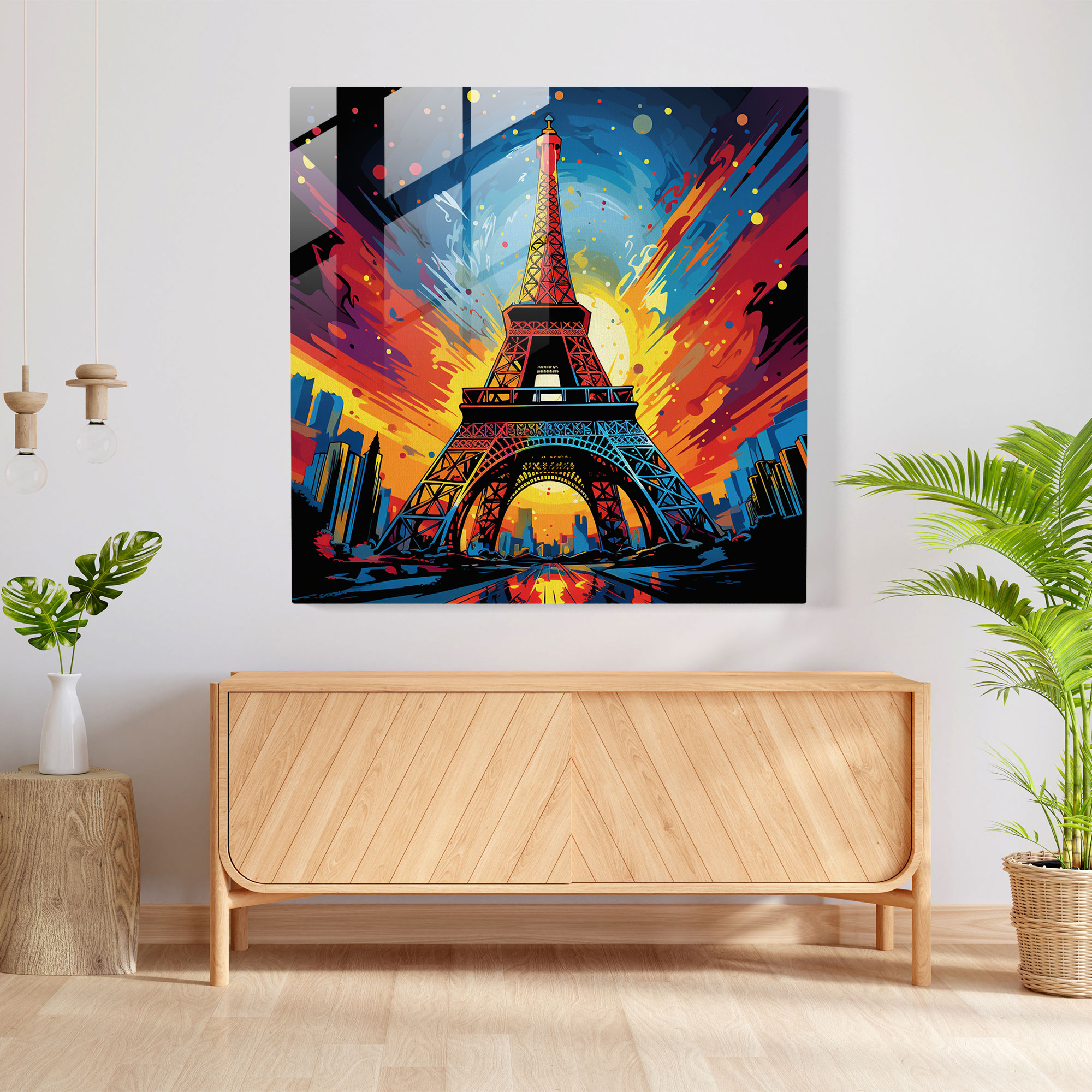 Glass Print Eiffel Tower: Pop Art Illustration Glass Wall Art Home Decoration