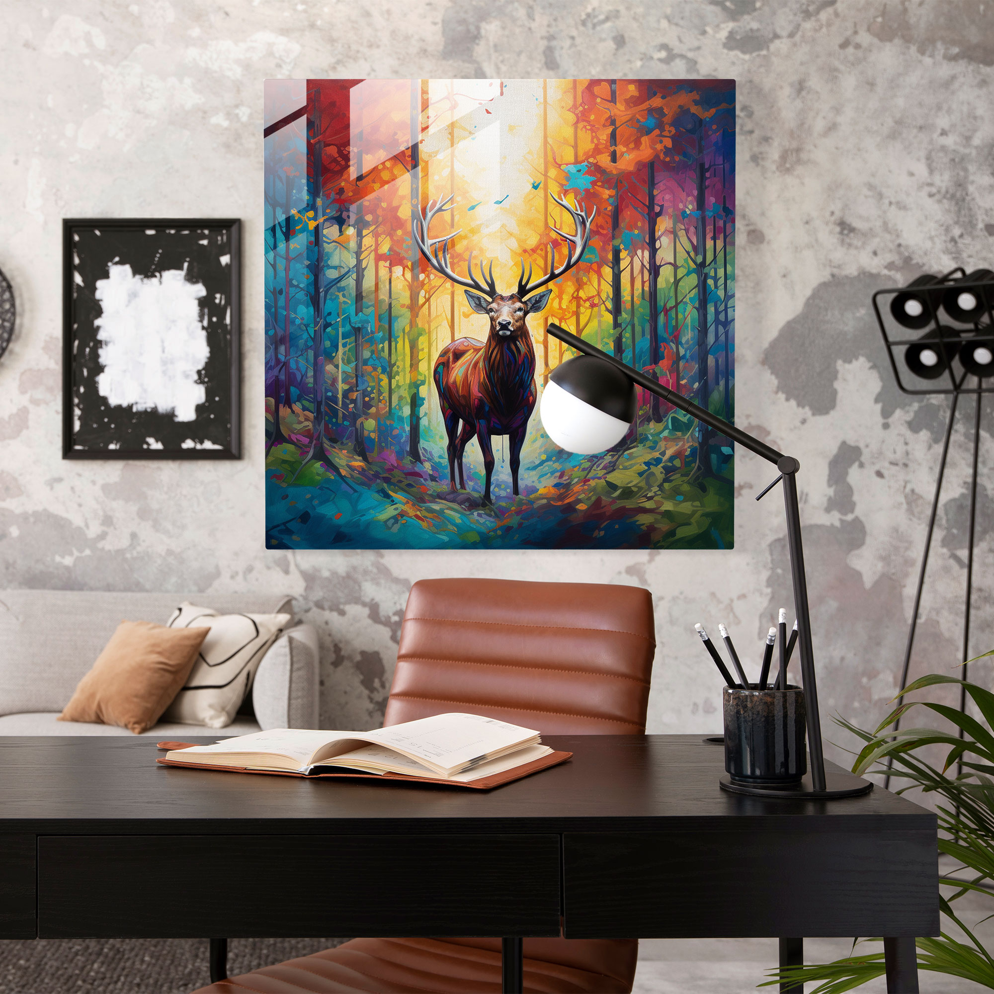 Glass Wall Art: Majestic Elk - Elk, Forest, Glass Wall Art, Nature