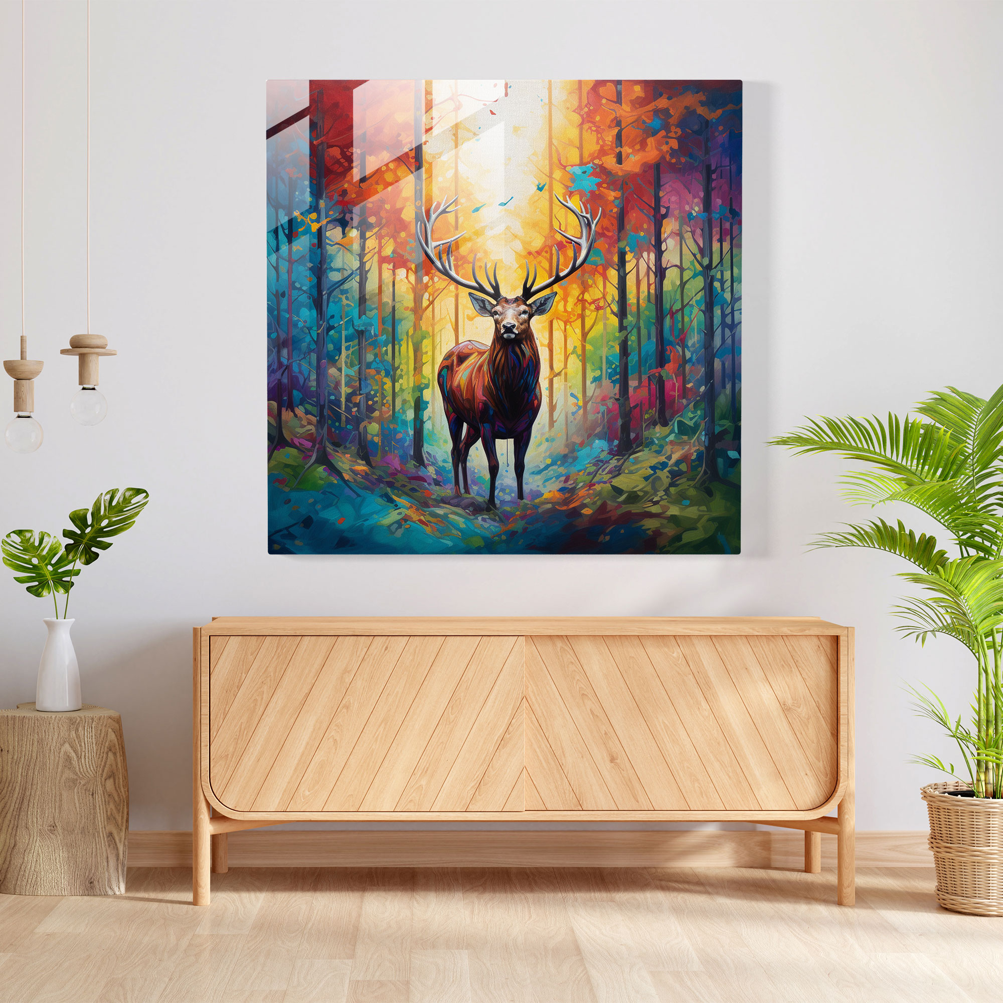 Glass Wall Art: Majestic Elk - Elk, Forest, Glass Wall Art, Nature