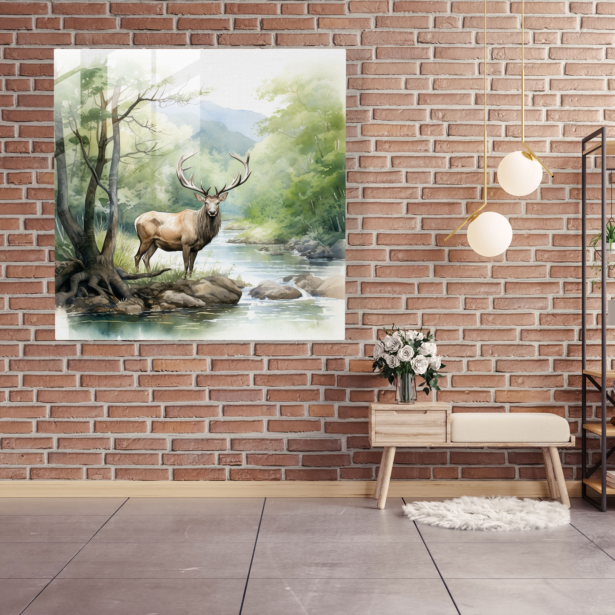 Glass Print: Serene Elk - Elk, Home Decoration, Watercolor, Nature