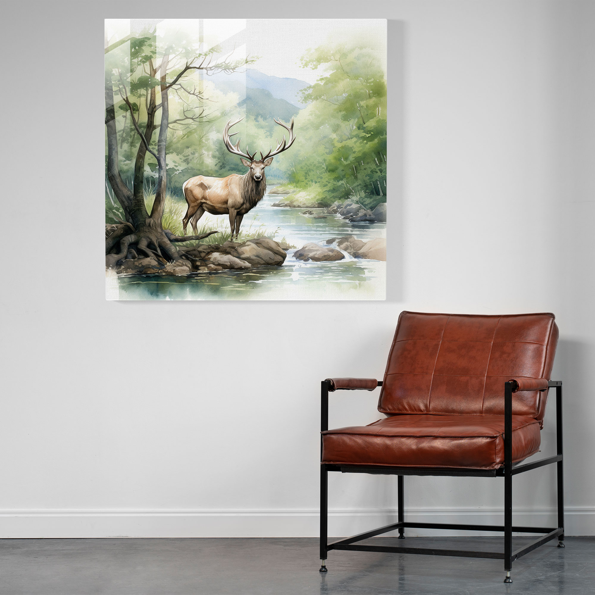 Glass Print: Serene Elk - Elk, Home Decoration, Watercolor, Nature