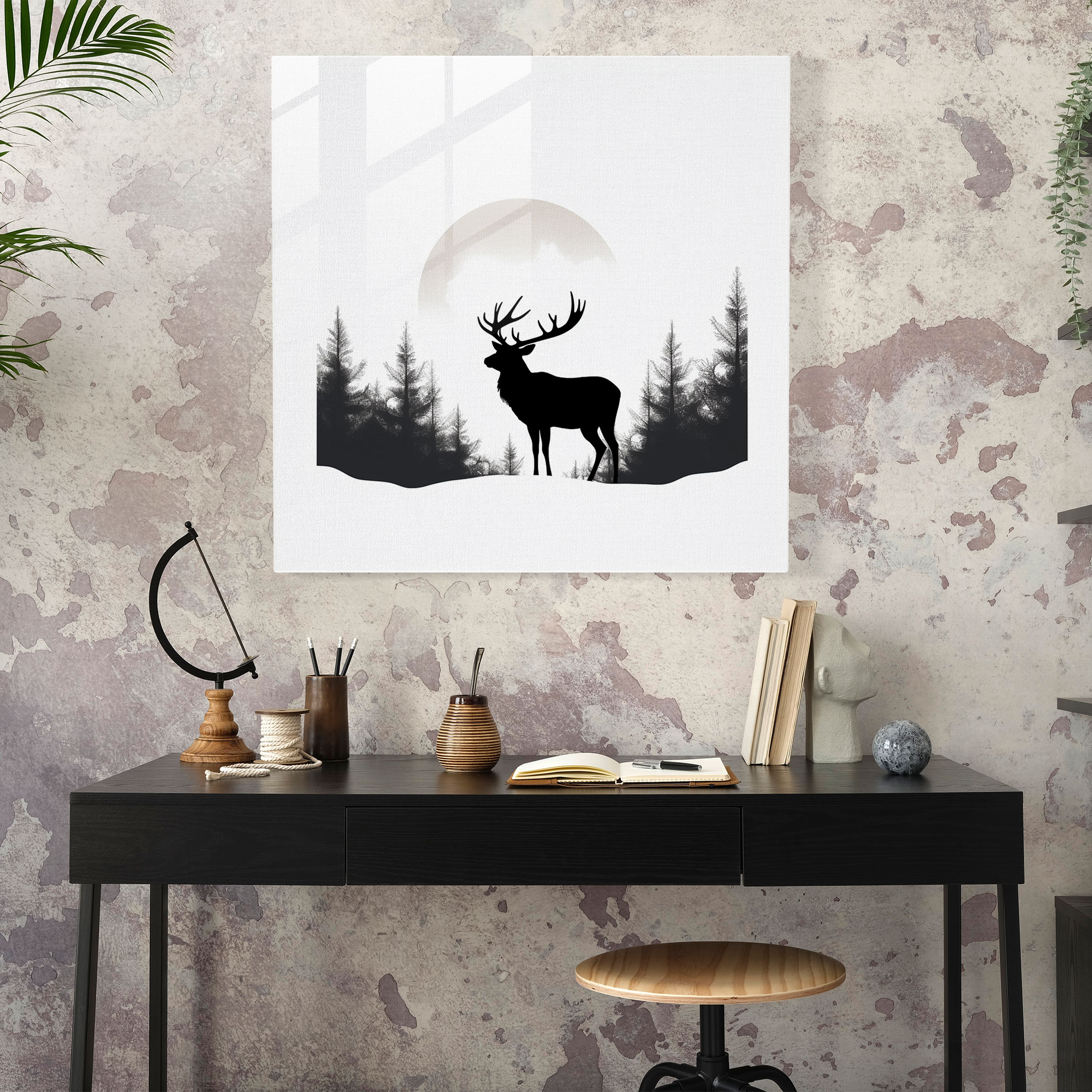 Glass Print: Minimalist Elk - Elk, Glass Wall Art, Glass Print, Line Drawing