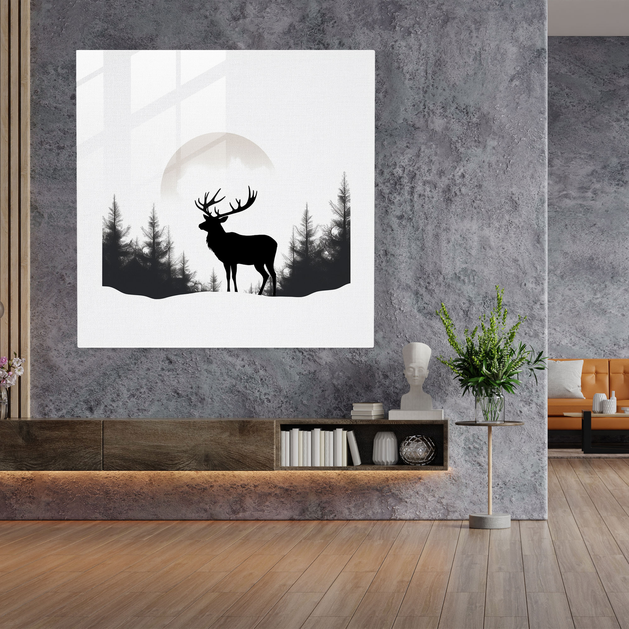 Glass Print: Minimalist Elk - Elk, Glass Wall Art, Glass Print, Line Drawing