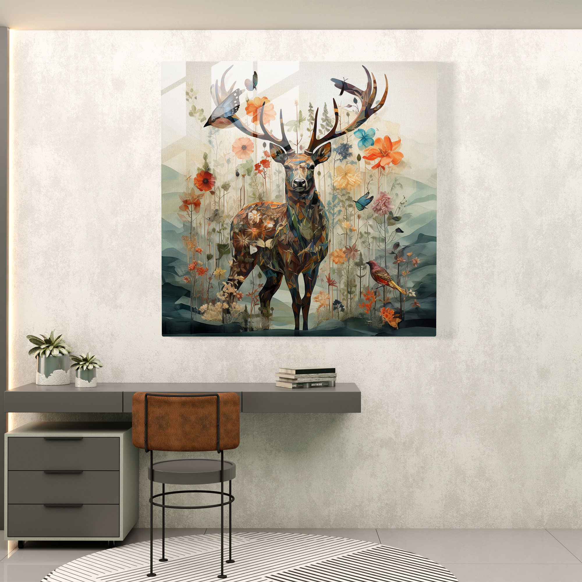 Glass Wall Art: Nature Collage Elk - Elk, Elk, Collage, Glass Art
