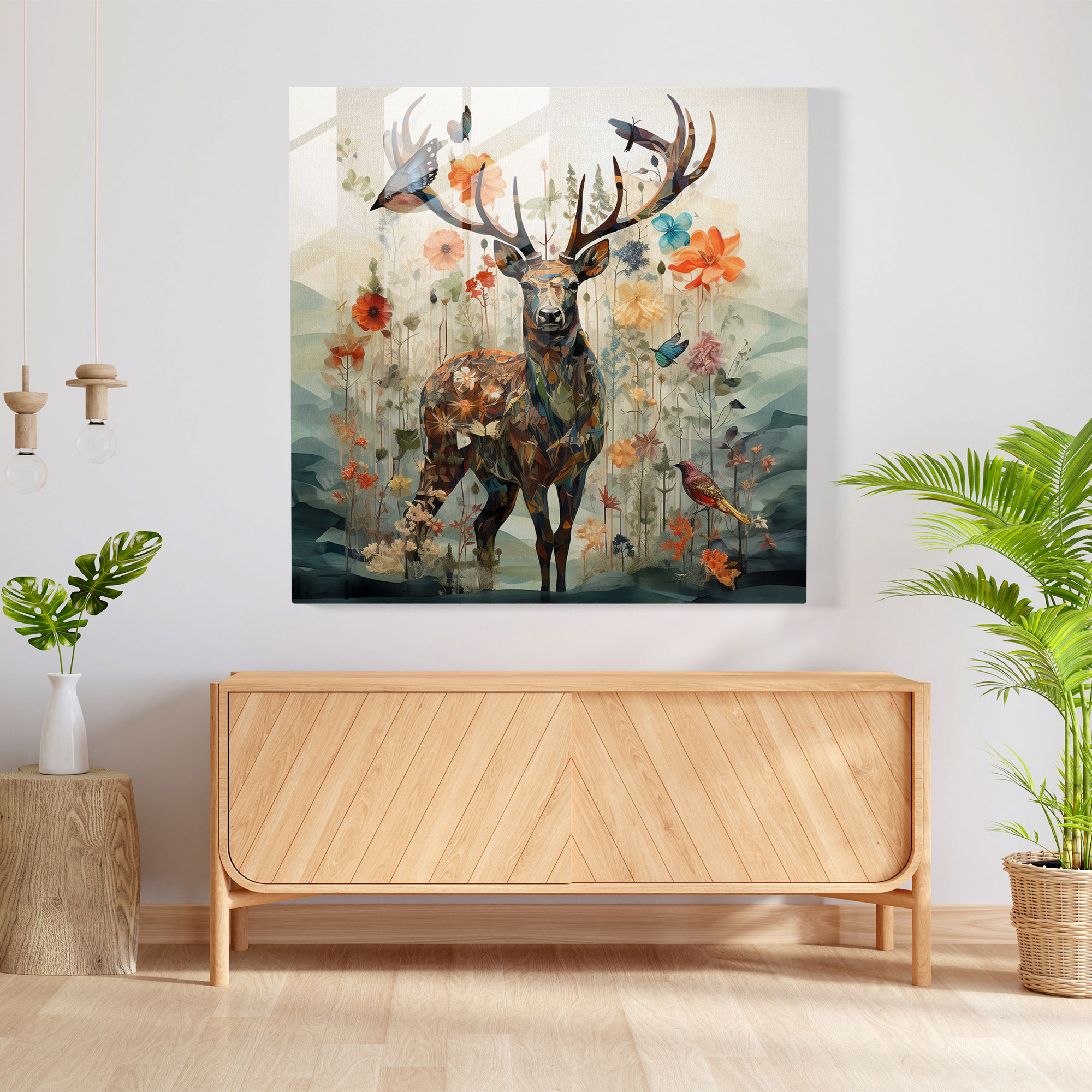 Glass Wall Art: Nature Collage Elk - Elk, Elk, Collage, Glass Art