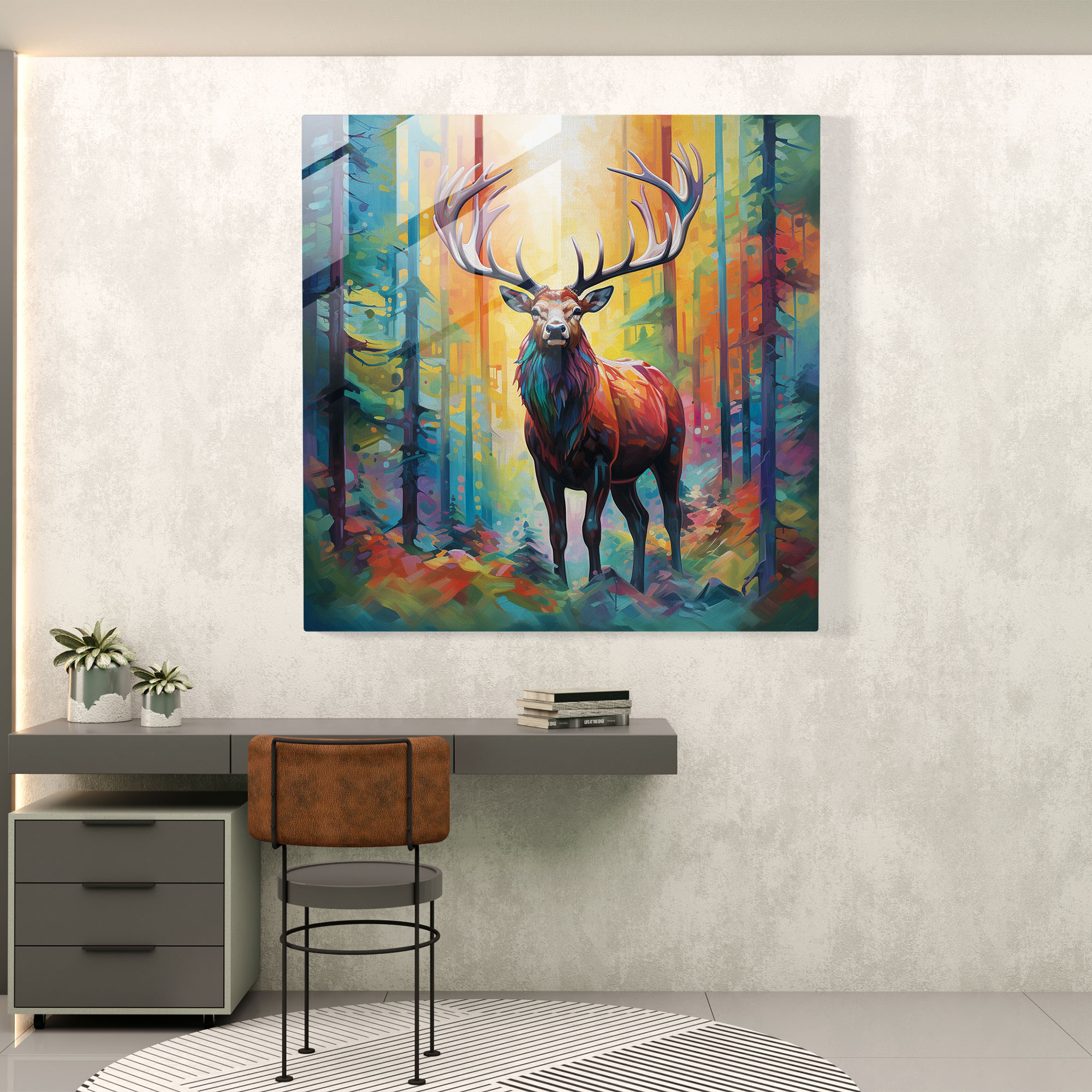 Elk Cam Tablo - Renkli Soyut Resim Modern Duvar Dekorasyonu - Elg Renkli Doğa Ev Dekorasyonu