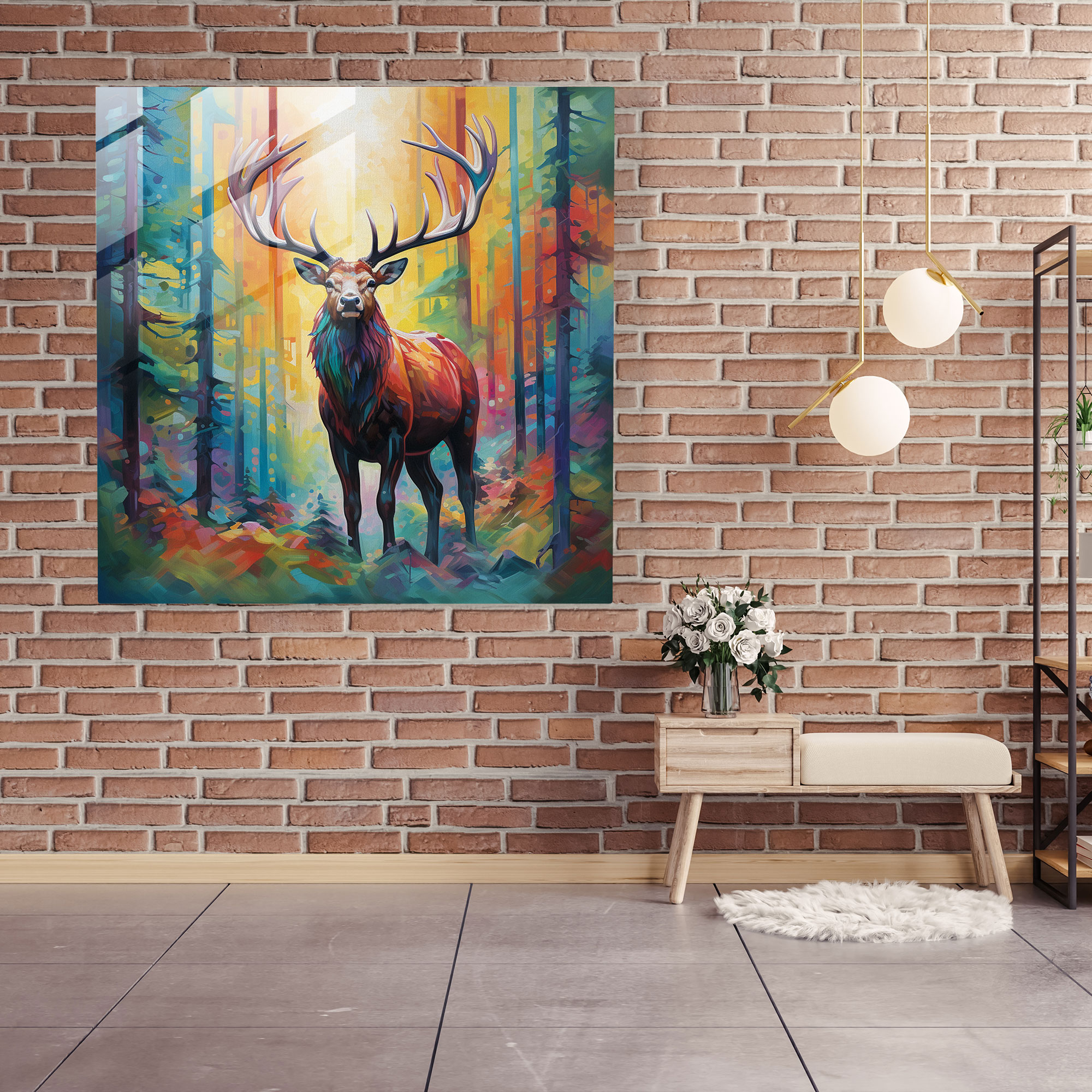 Elk Cam Tablo - Renkli Soyut Resim Modern Duvar Dekorasyonu - Elg Renkli Doğa Ev Dekorasyonu