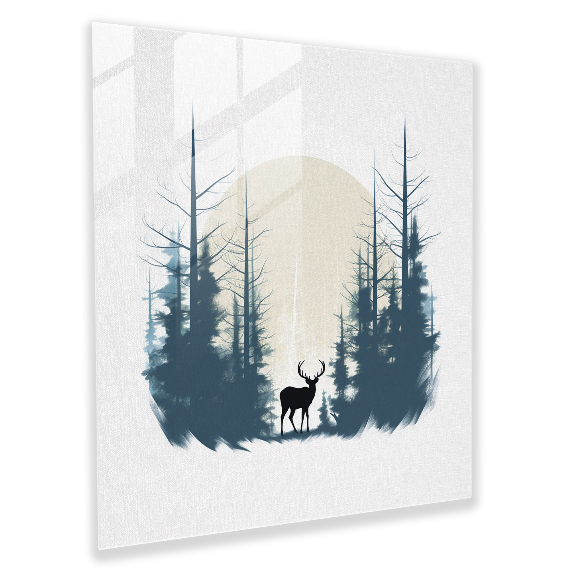 Elk Cam Tablo - Minimalist Çizgili Çizim Modern Duvar Dekorasyonu - Geyik Modern Sanat Minimalist Orman
