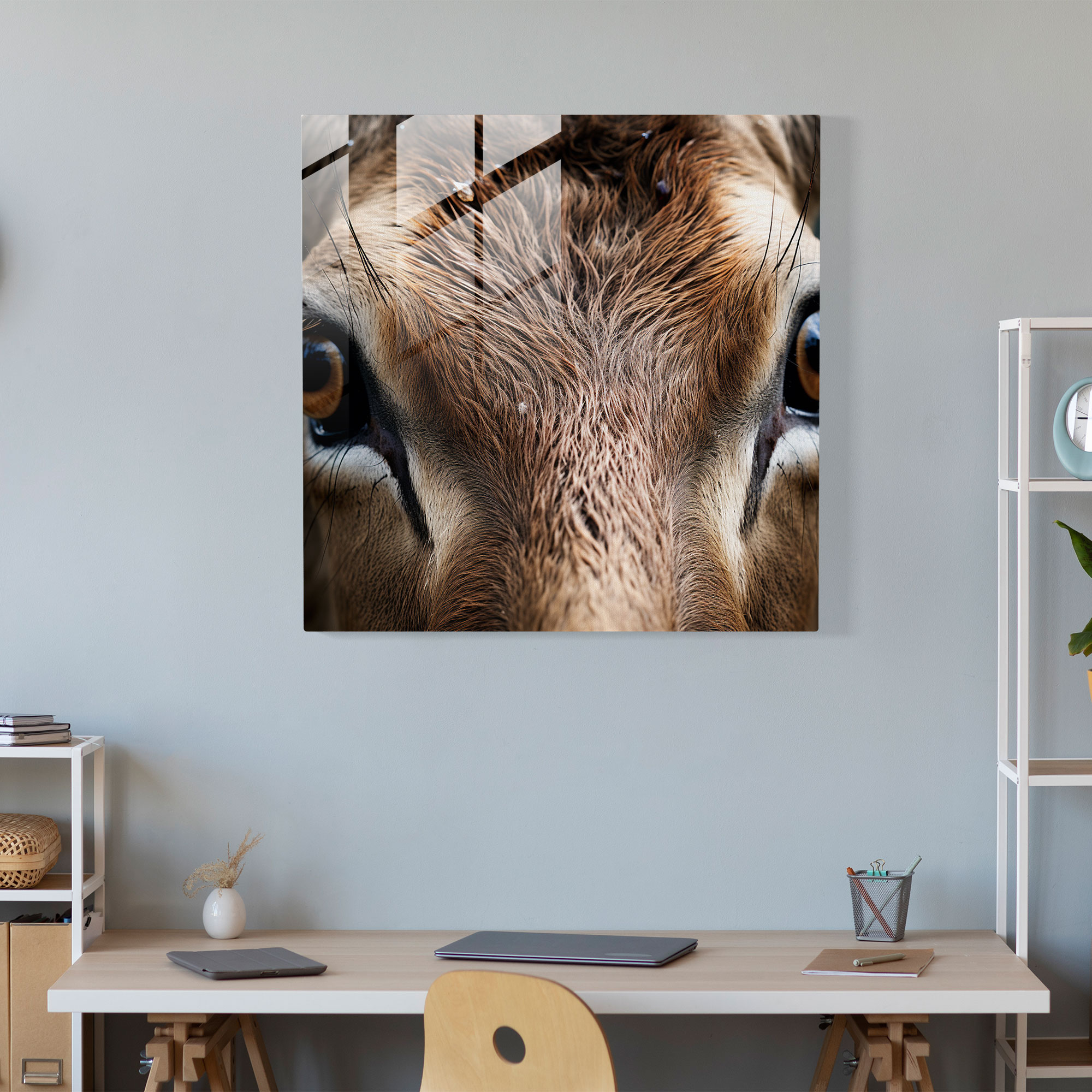 Majestic Gaze Glass Print - Elk, Modern Art, Glass Art, Mystery