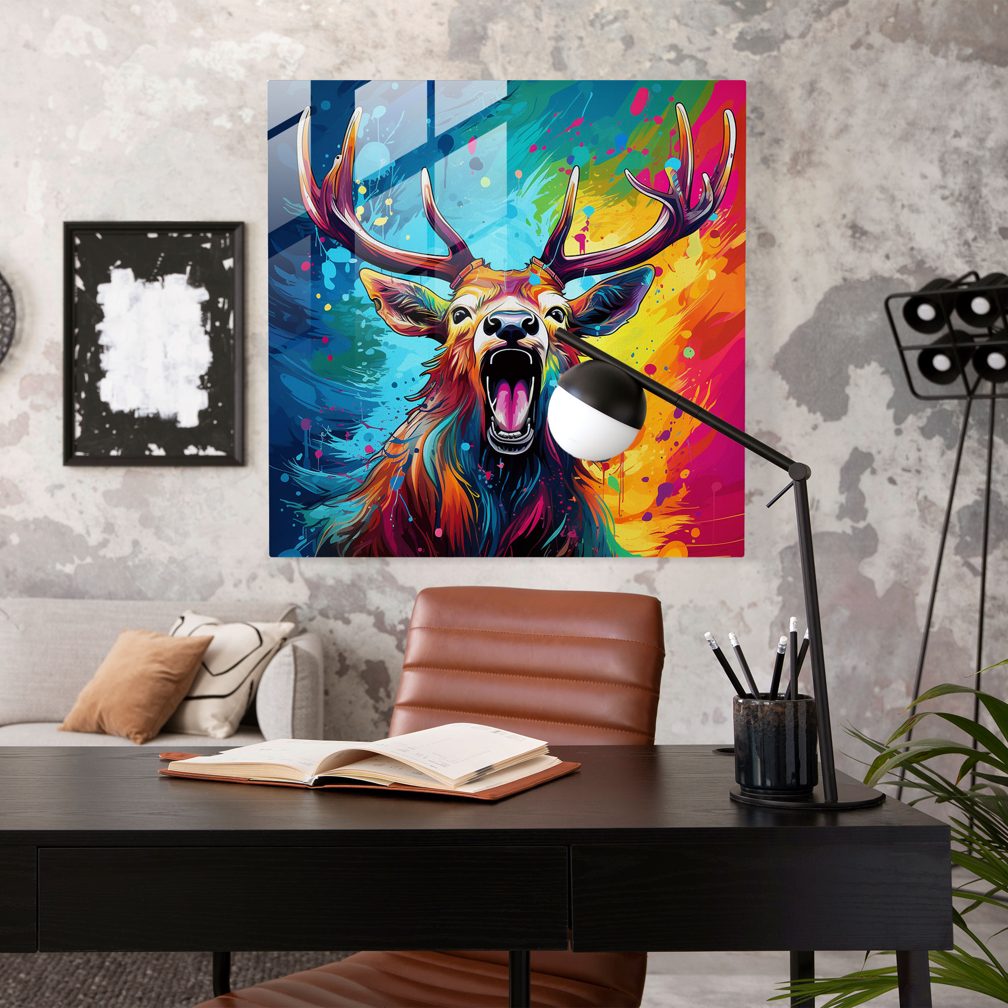 Colorful Energy Elk Glass Print - Elk, Playfulness, Home Decoration, Energy