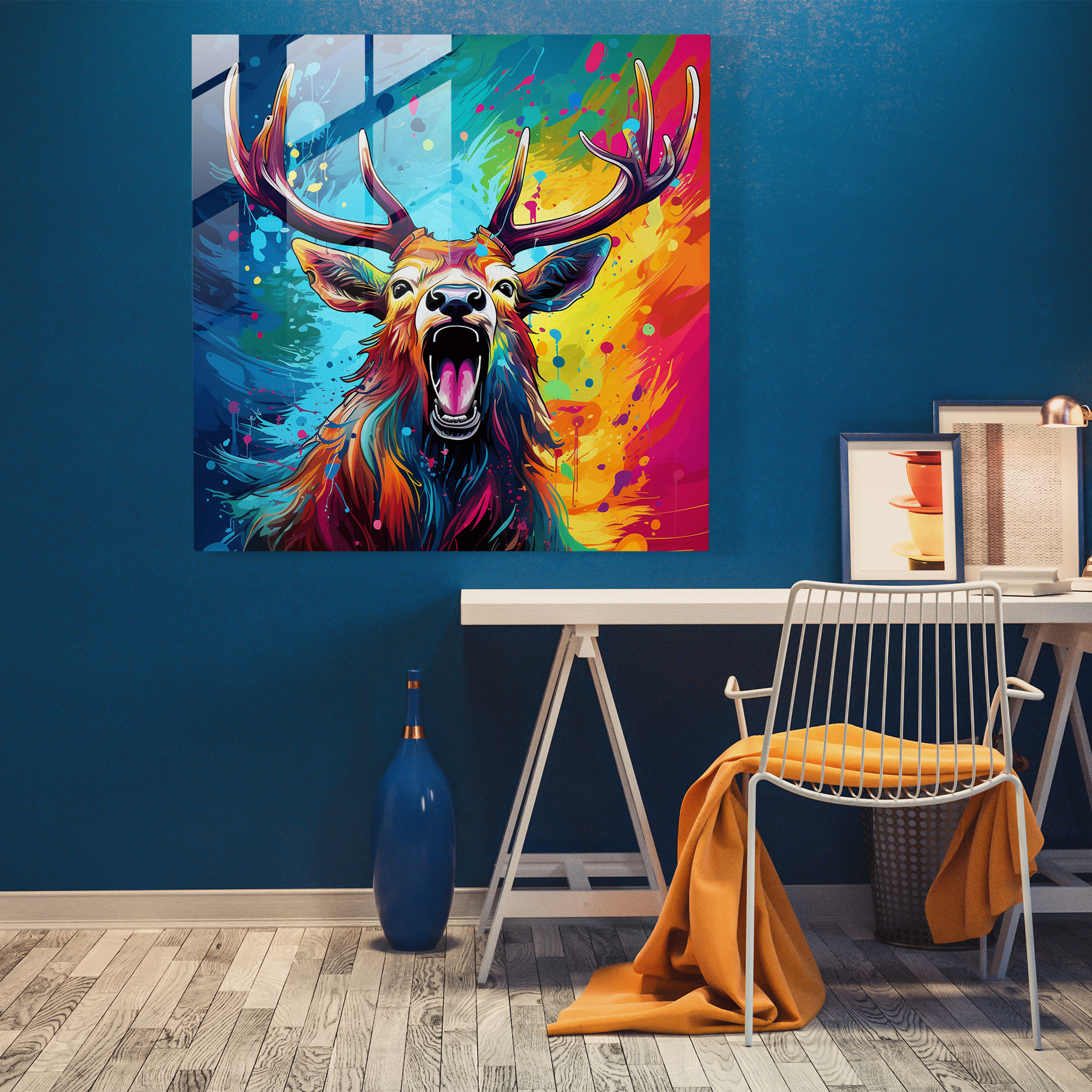 Colorful Energy Elk Glass Print - Elk, Playfulness, Home Decoration, Energy