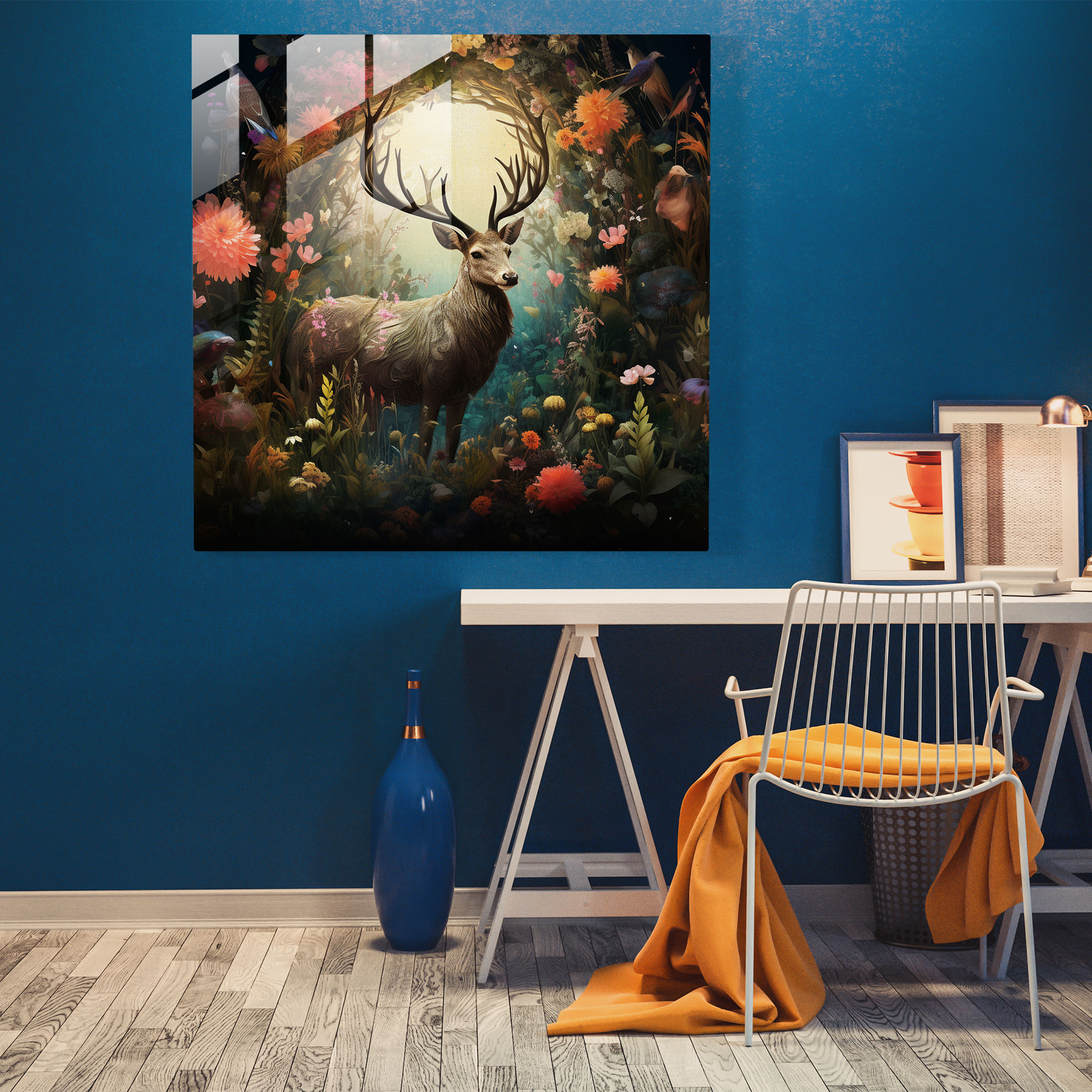 Botanik Asalet Cam Tablo - Geyik Cam Sanat Botanik