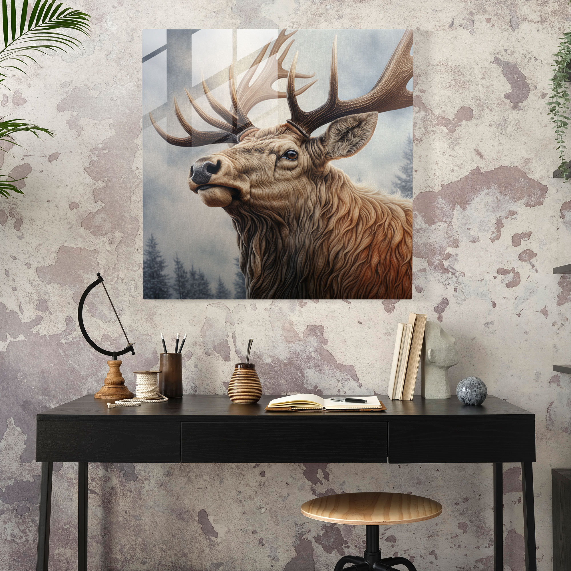 Majestic Encounter Elk Glass Print - Elk, Modern Art, Nature, Close-Up