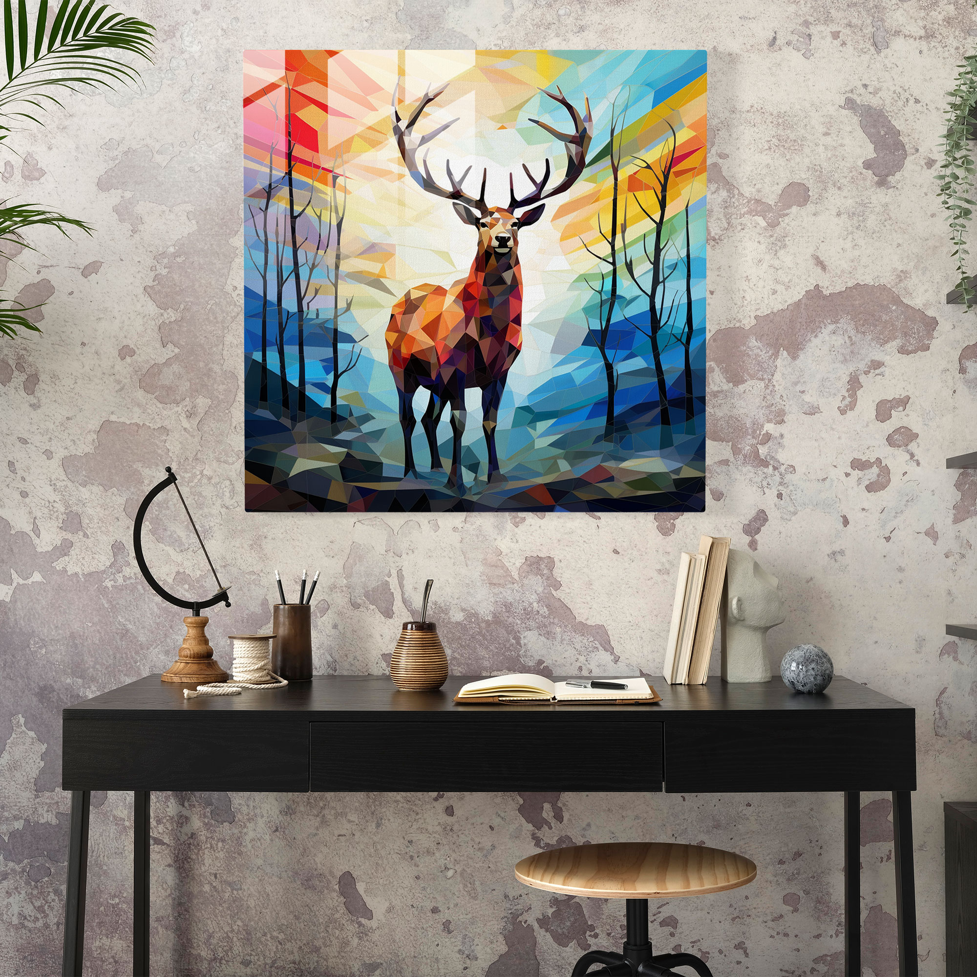 Colorful Shards Elk Glass Print - Elk, Glass Art, Home Decoration, Modern Art