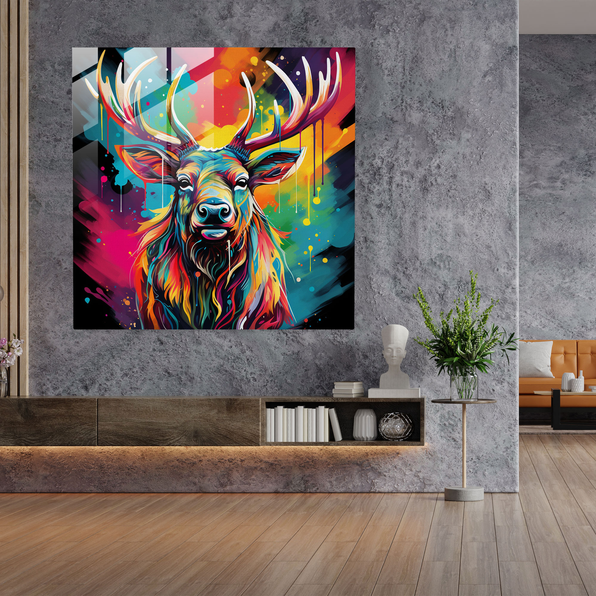 Lively Pop Elk Glass Print - Elk, Vibrant, Glass Art, Modern Art
