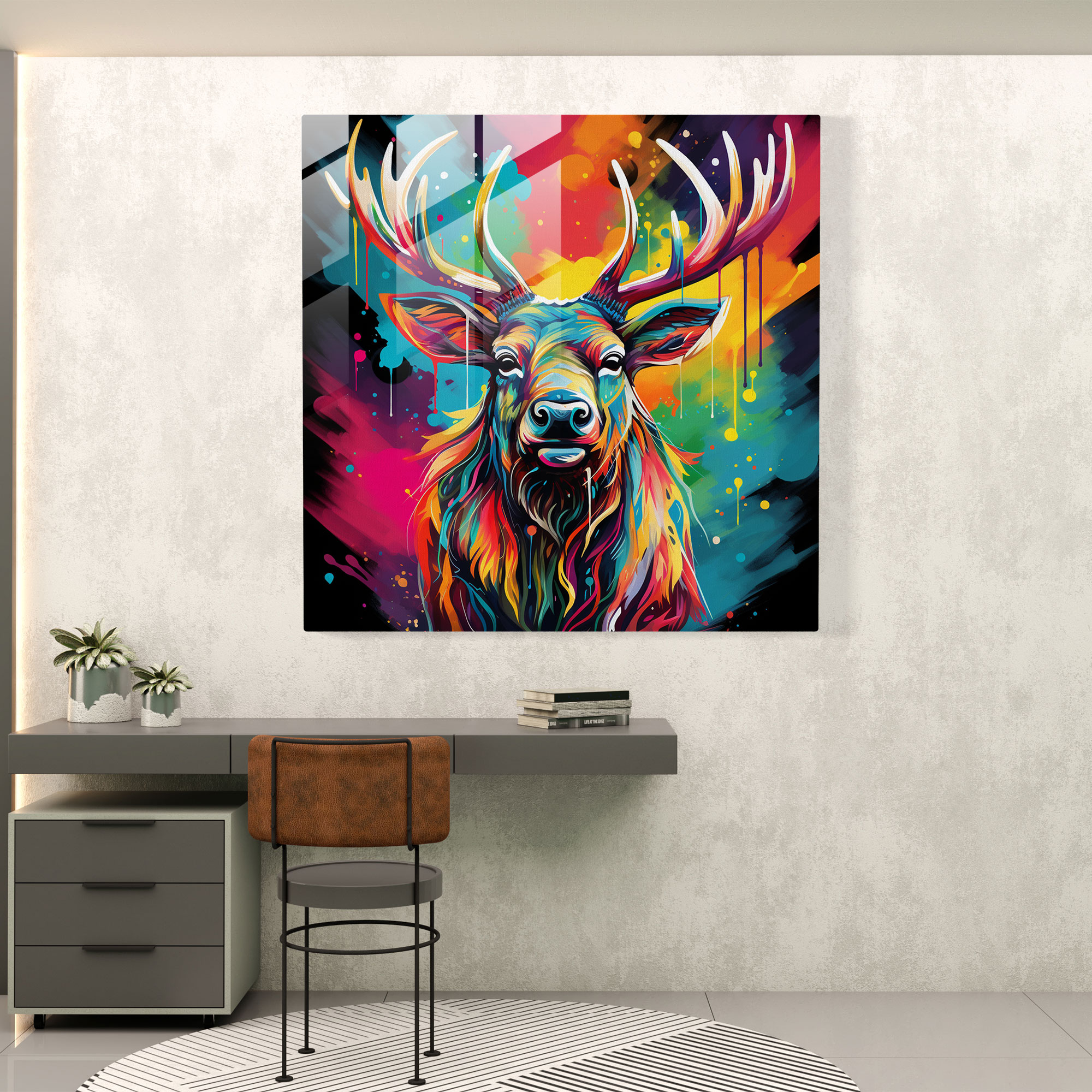 Lively Pop Elk Glass Print - Elk, Vibrant, Glass Art, Modern Art