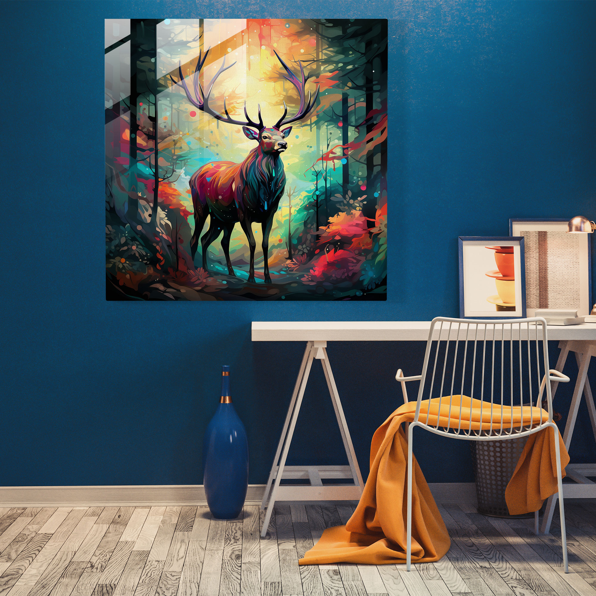 Abstract Elk Glass Print - Elk, Modern Art, Home Decoration, Vibrant