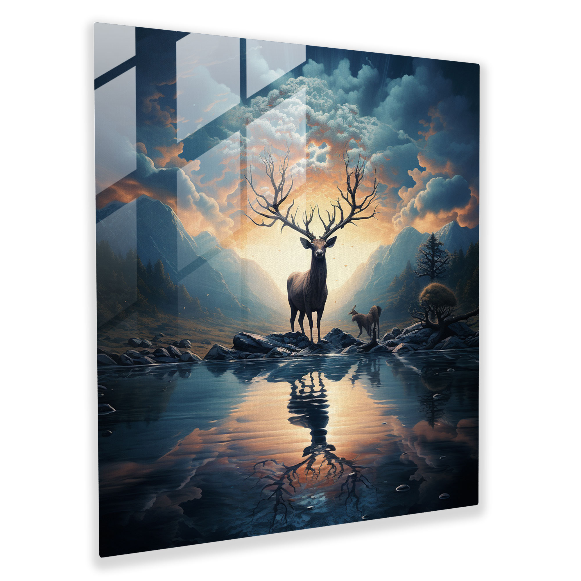 Surreal Elk Glass Print - Elk, Majestic, Glass Art, Home Decoration