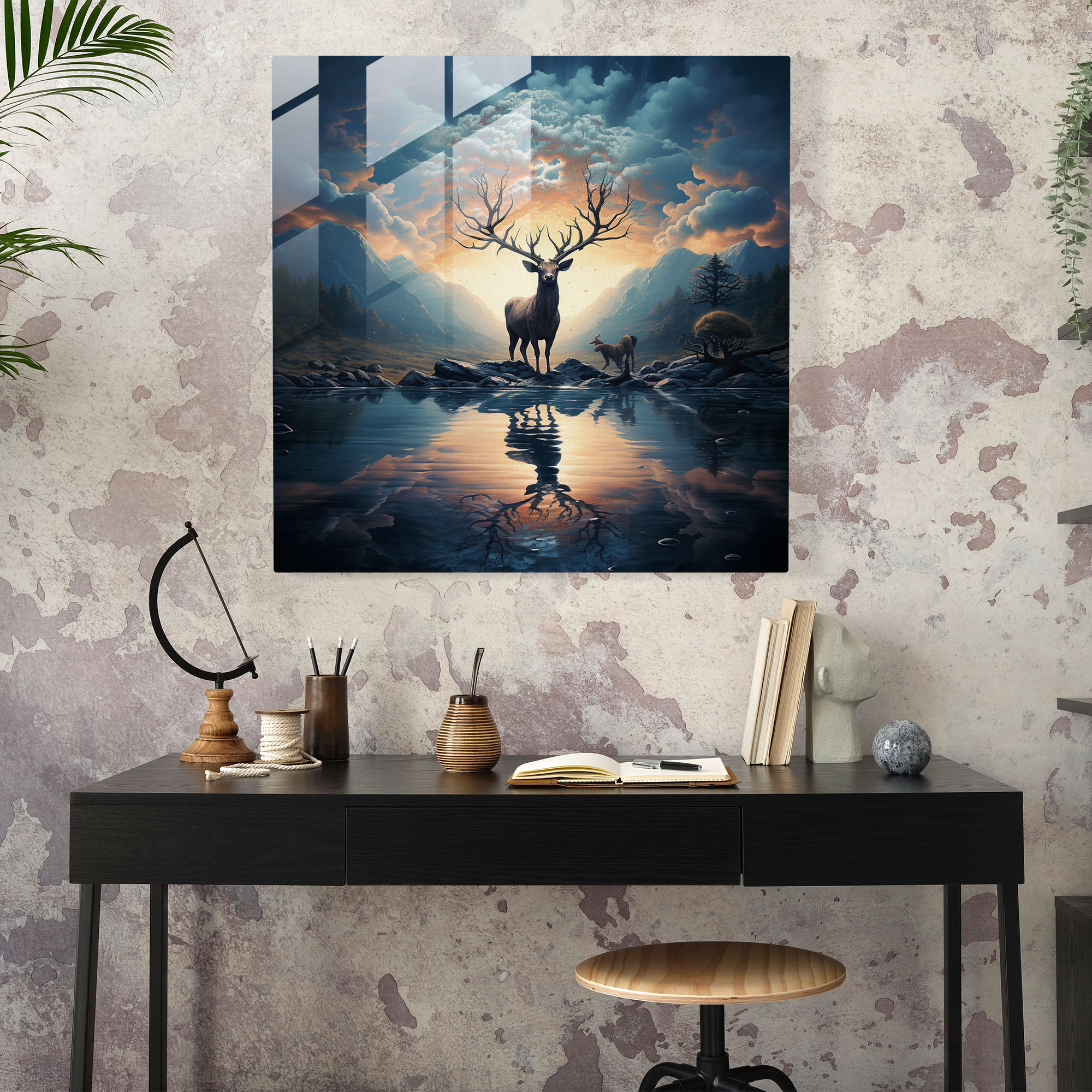 Surreal Elk Glass Print - Elk, Majestic, Glass Art, Home Decoration