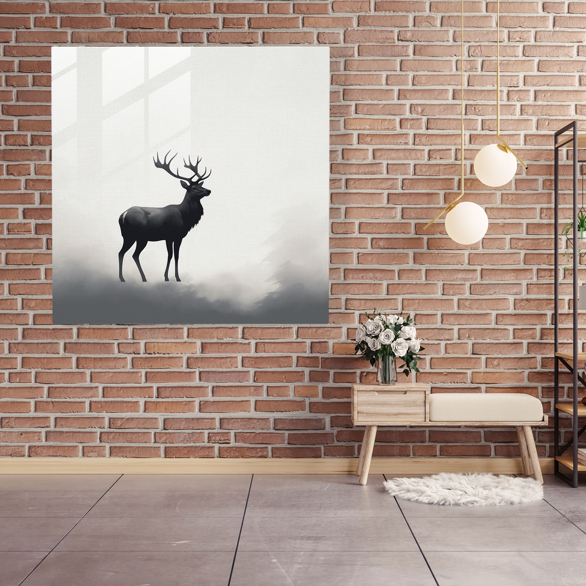 Minimalist Geyik Cam Tablo - Ev Dekorasyonu için Şık Bir Dokunuş