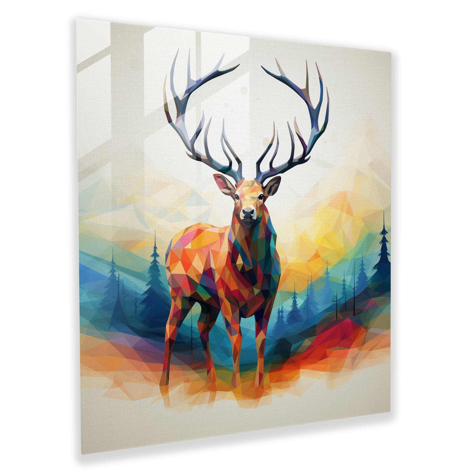 Geometric Elk Glass Print - Elk, Wall Decoration, Glass Art, Glass Print